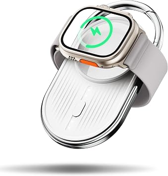 Portable Charger for Apple Watch - YoFeW 1200mAh Wireless Magnetic Power Bank, Travel Keychain Accessory Watch Charger for iWatch Series 9/8/7/6/5/4/3/2/SE/Ultra White