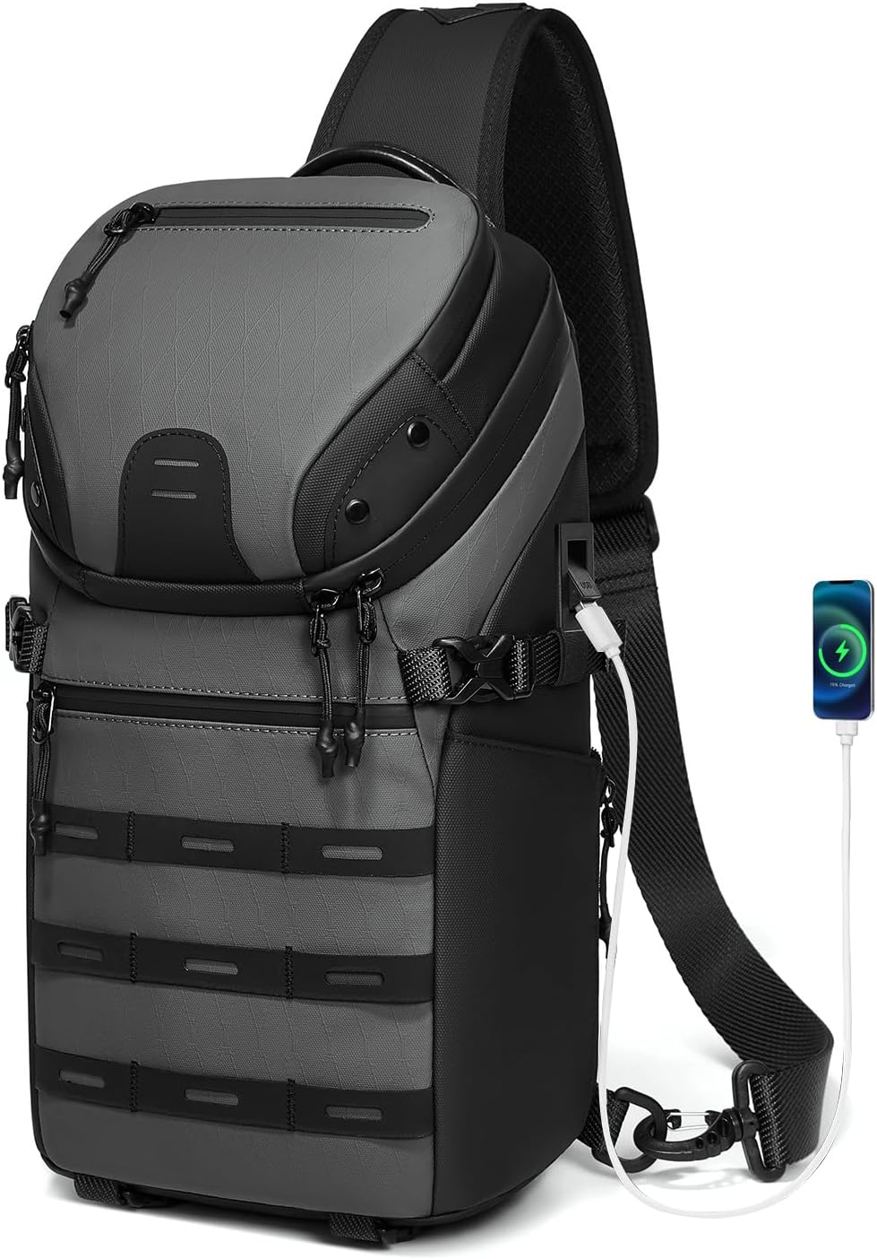 Somago Sling Backpack with USB Charging Port Water-Resistant Tactical Backpack Crossbody Chest Bag with Anti-theft Pocket