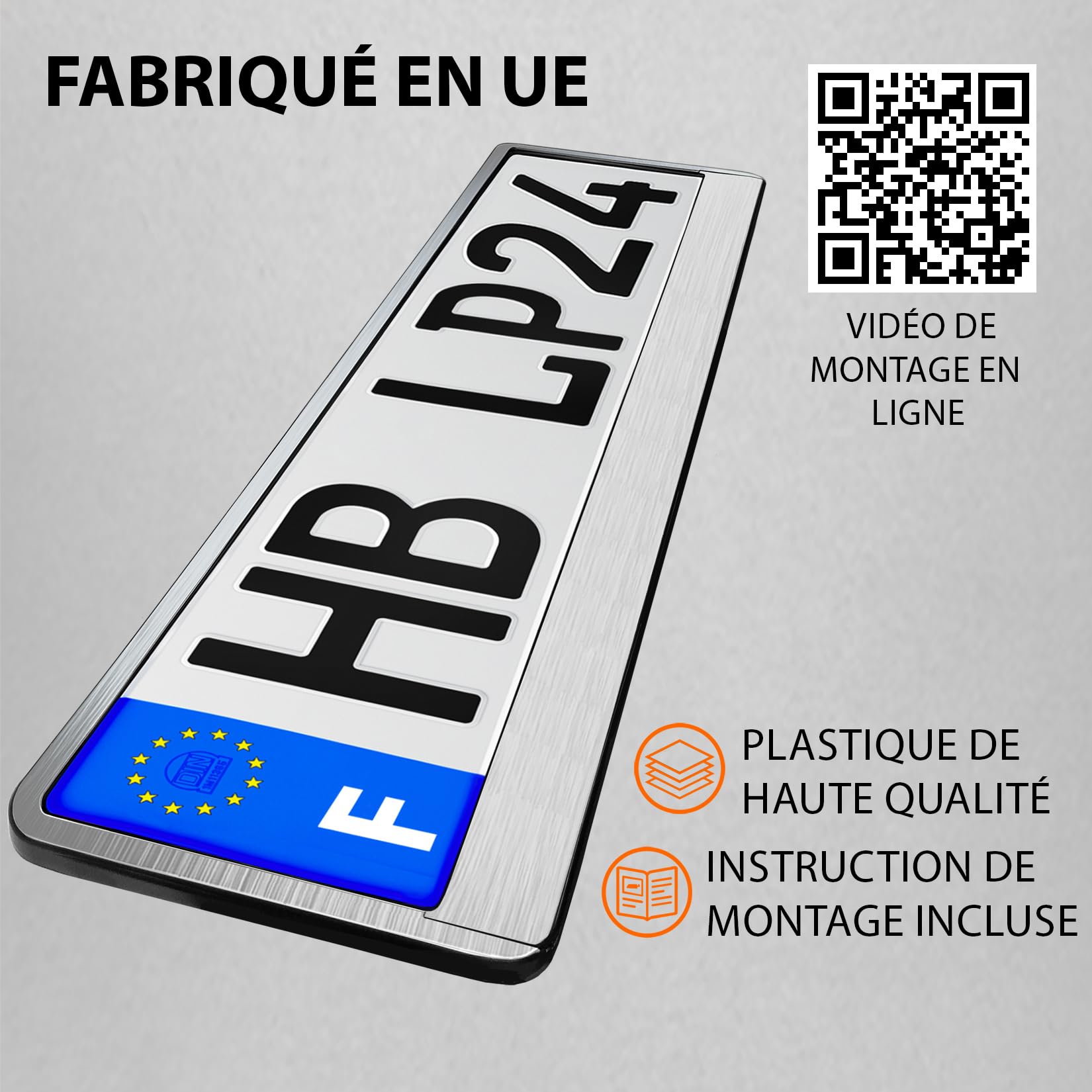 Support Plaque Immatriculation Voiture - [Simple, Durable & sur] - 8 Vis - 520x110 mm - Chrome/alu brossé - Auto Porte Plaque Immatriculation adapté pour Toute Voiture - Fixation pour Plaque