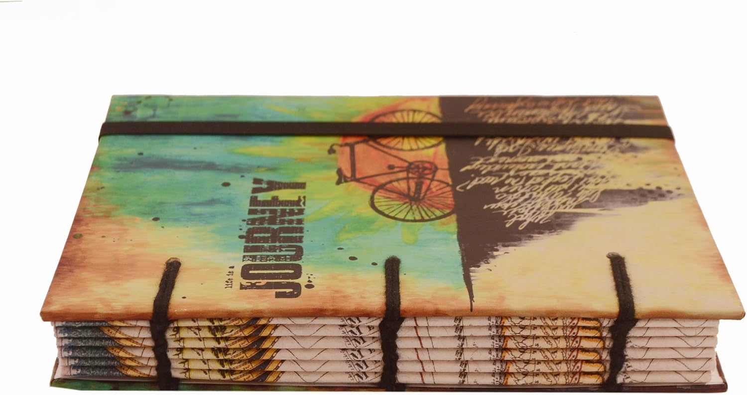 Purpledip Vintage Journal (Diary Notebook) 'Life Is A Journey': Handmade Paper Encased In Digital Print Hard Cover (11304)