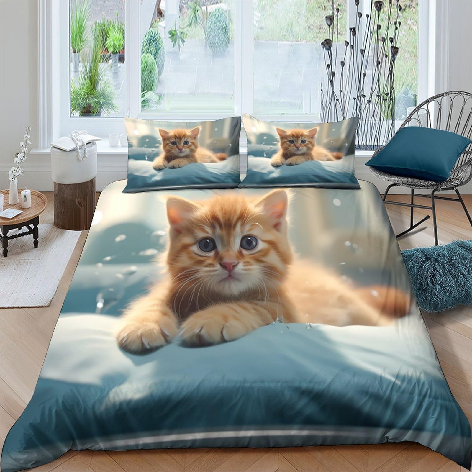 Ctjqhvkz Style-10 3D Printed Ginger Cat Fitted Sheet Microfiber Soft Bedroom Decor Orange Tabby Mattress Cover For Home Dorm Single（135X200cm）