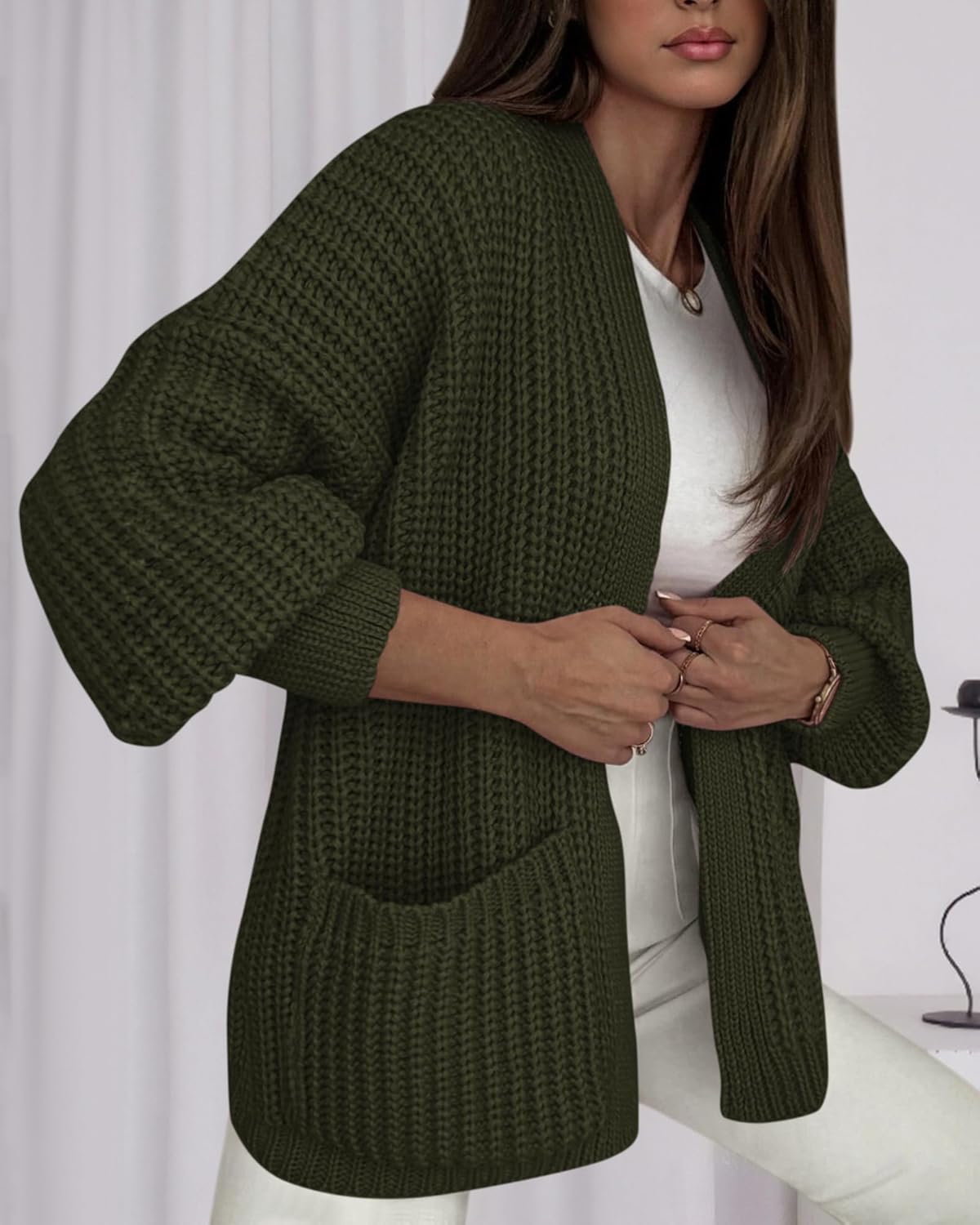 BTFBM Cardigan Sweaters for Women 2026 Fall Fashion Casual Long Sleeve Oversized Open Front Knit Cardigans Jacket Coat - Image 4