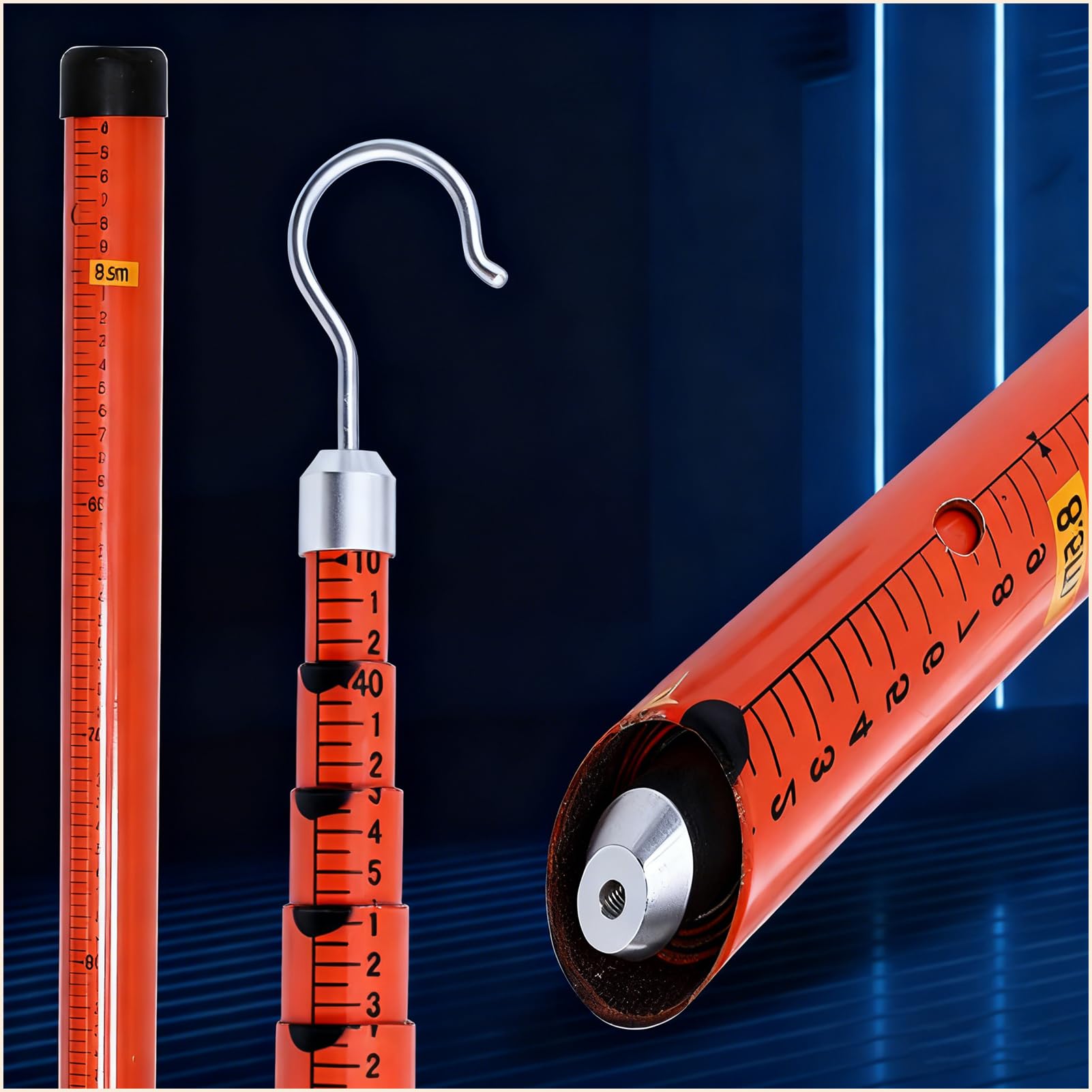 Foelanne One Color Insulated Measuring Pole, 35-500Kv 6-18M Insulated Telescopic Fiberglass Measuring Rod For Lineman Work(6M/19.7Ft)