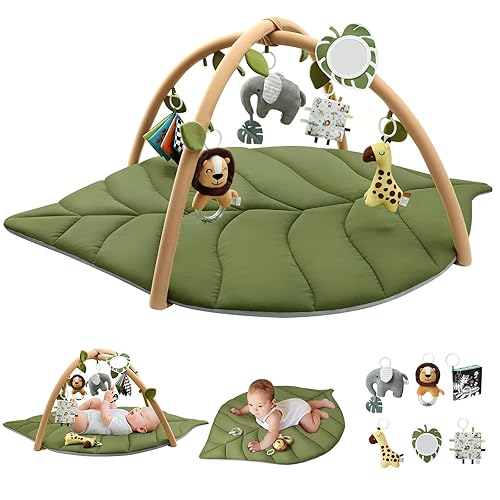 Miniatura 2 de Alfombrilla de gimnasio para bebé, verde salvia + gimnasio de juegos para bebés, en forma de hoja