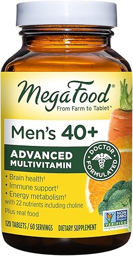 Miniatura 1 de MegaFood Multivitamínico para hombre de 40 años - Multivitamínico con vitaminas C, D, B12, biotina, zinc y colina, sin OMG, sin gluten, vegetariano