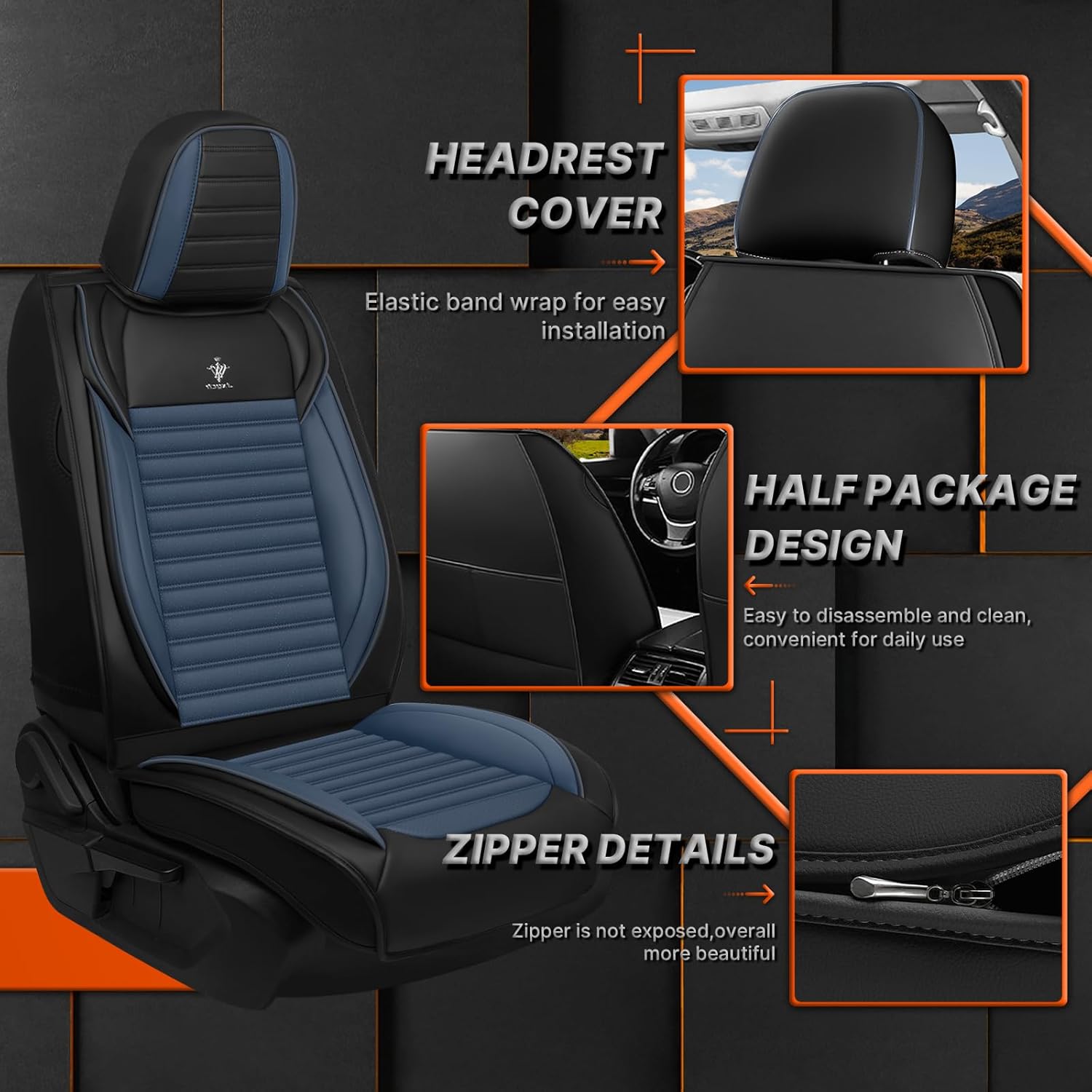 Custom Fit Car Seat Covers for Kia Sorento 2003-2025 Front Set-Breathable Perforated Nappa Leather Seat Protectors, Airbag Compatible, Water-Resistant&Easy to Clean Cushion (Black Blue)
