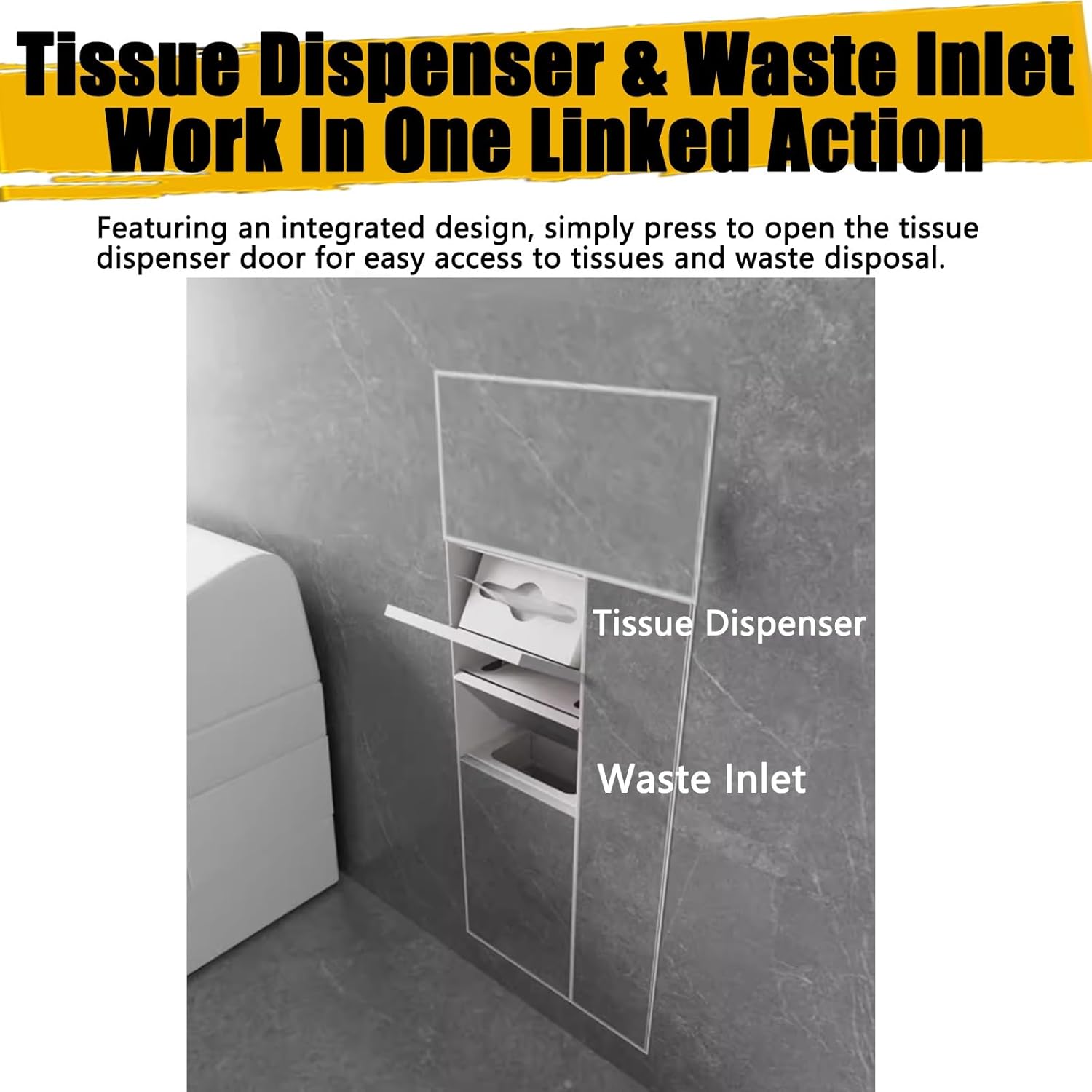 Invisible Wall-Mounted Tissue Holder Trash Can Combo, Tile in Shower Niche with Dispense，Bathroom Cabinet for Bathroom Renovation(White)
