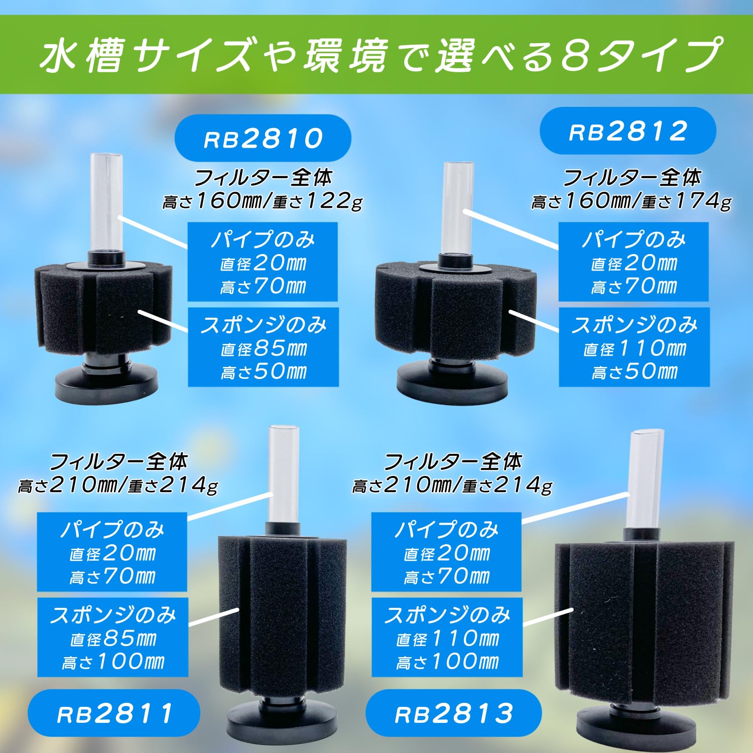 RedBeryl スポンジフィルター 水槽 投げ込み式 ろ過装置 (本体4個, RB2890) - 5