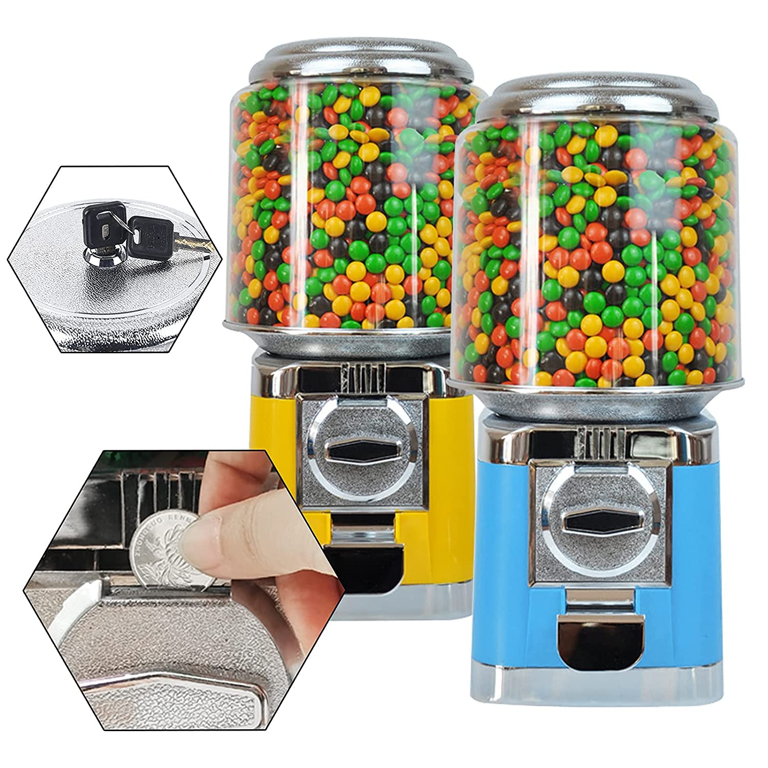Candy Machine Commercial Automatic Candy Machine Vending Machine Bubble Gum Machine Home Vending Machine Coin Gumball Machine for Kids (Yellow)