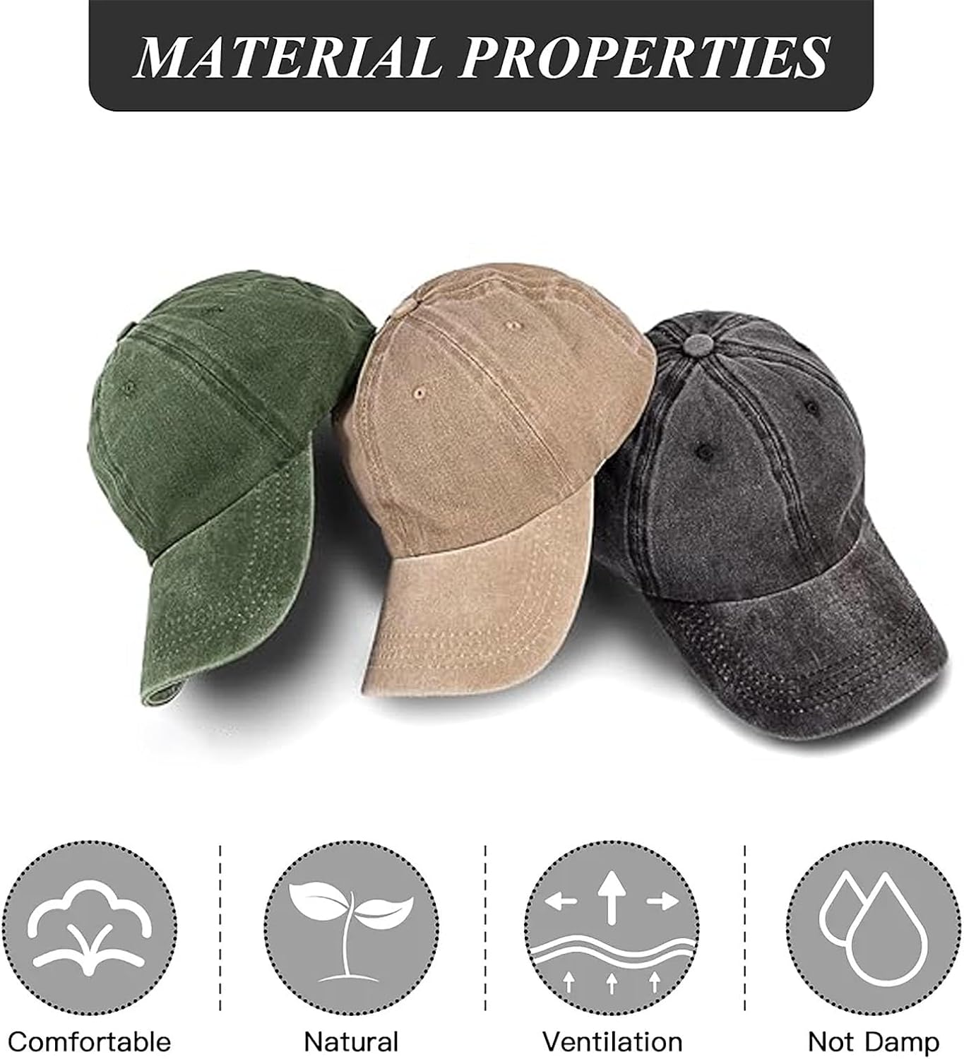 3 Pack Men Womens Baseball Cap Plain Retro Adjustable Baseball Cap Washed Cotton Dad Hats - Image 6