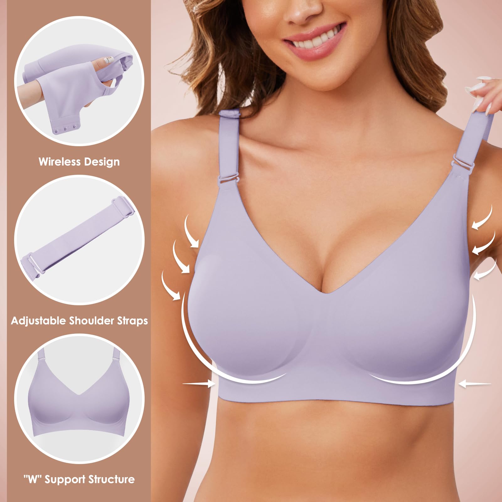 TOMEEK Reggiseno Senza Ferretto da Donna, Cuciture Comodo Reggiseno Scollo a V Bustino con Imbottitura Comfy Bralette Seamless Cinghie Regolabili Base Top Corsetto