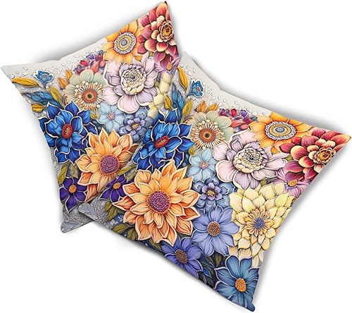 Miniatura 2 de Sweetshow Chinoiserie - Juego de 2 fundas de almohada de 18 x 18 pulgadas, color azul y blanco, fundas de almohada cuadradas de lino y algodón para