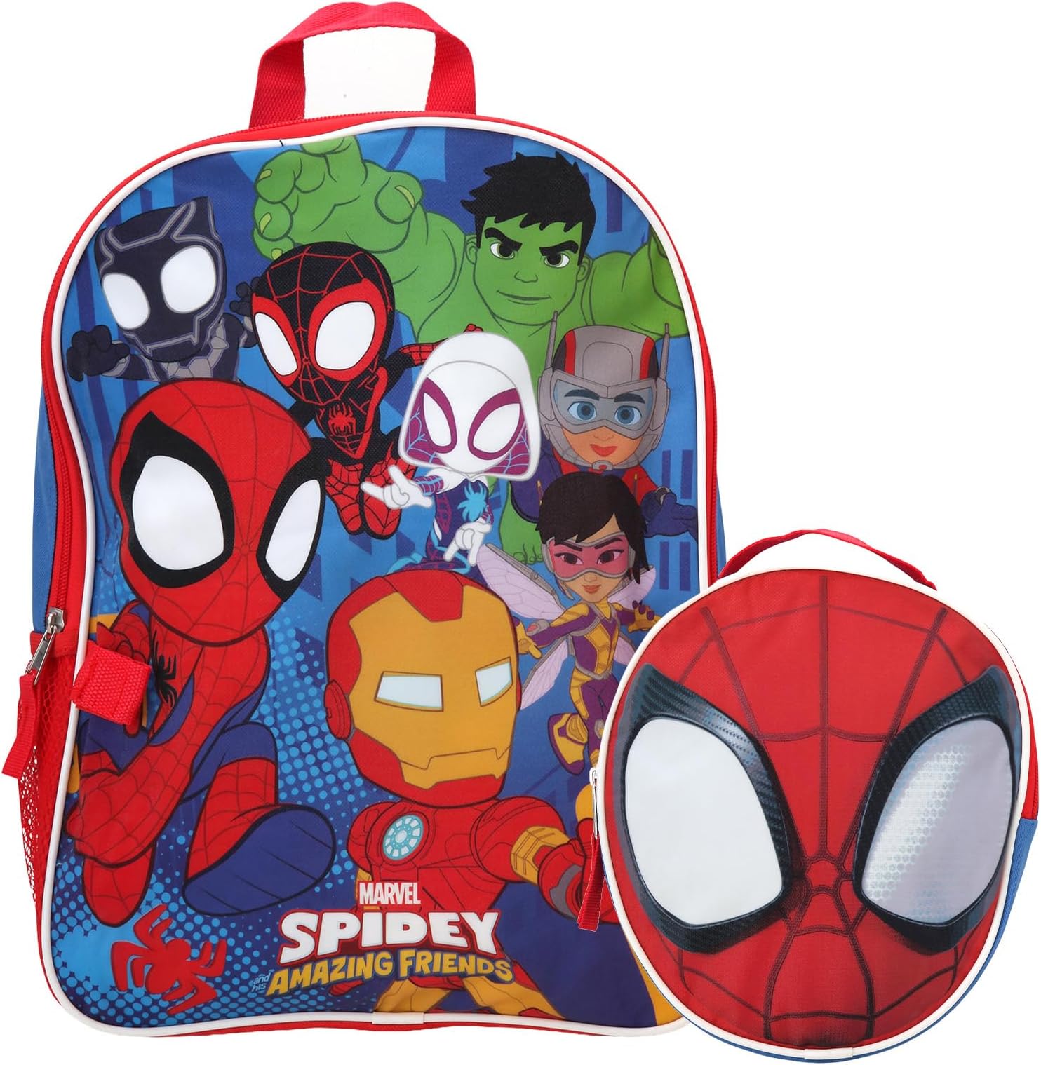 Spider-Man Boys Backpack and Lunch Box Set - 2 Piece 15'' School Backpack with Detachable Lunch Bag, Size One Size, Spidey and Friends Multi
