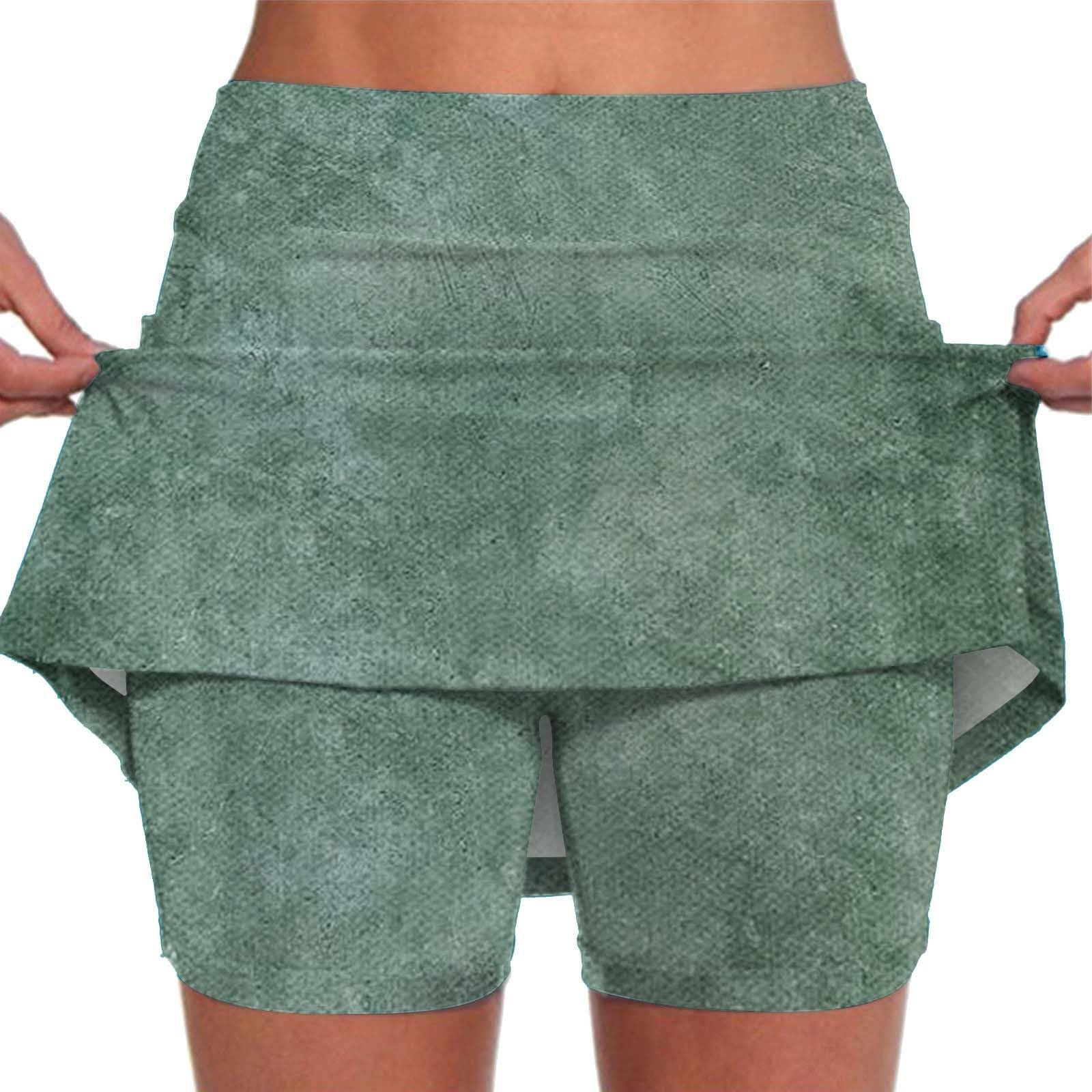 GenericAthletic Skirt with Shorts Mid Waist Culottes Short Skirts Skinny Pants Solid Color Athletic Shorts Skirt with