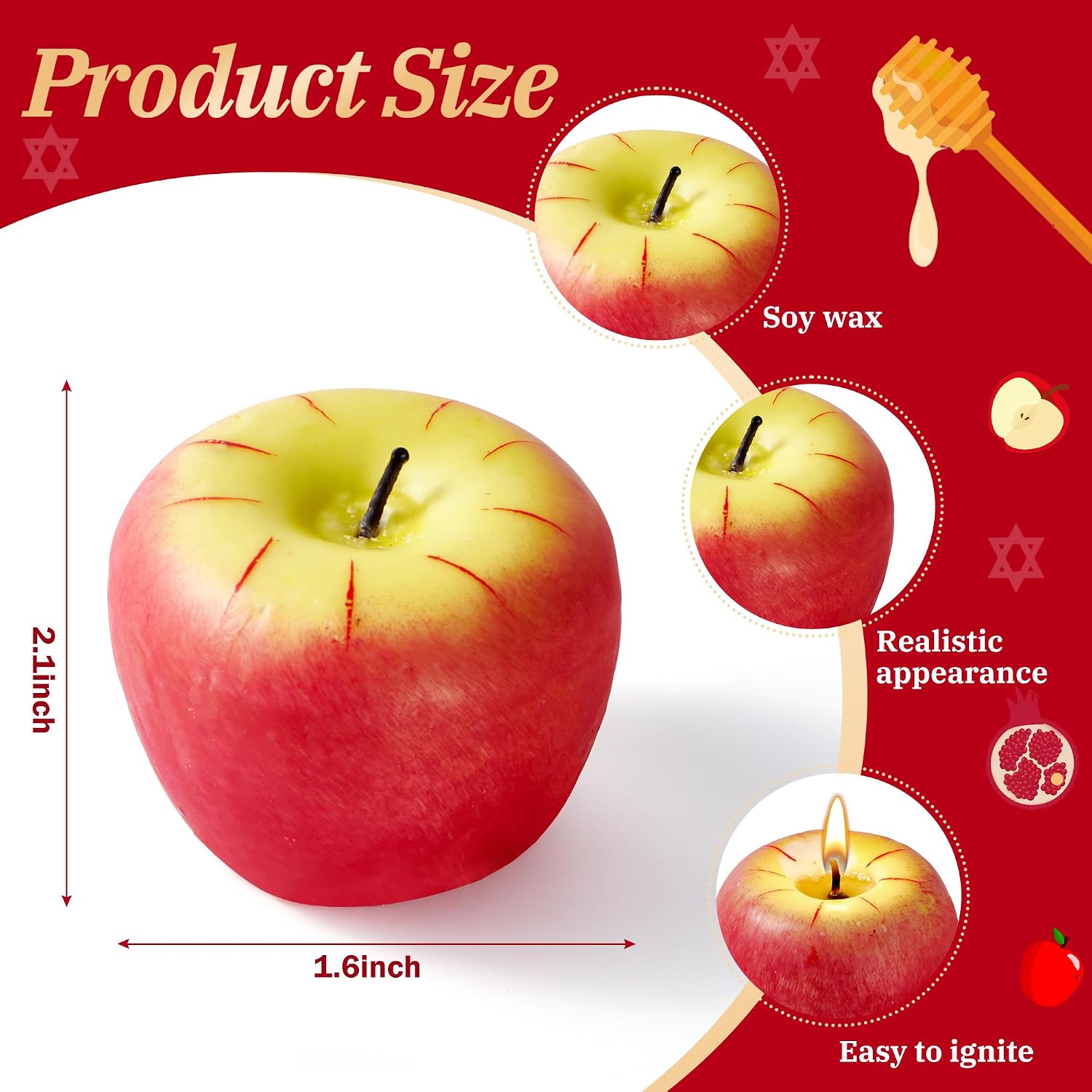 12pcs Rosh Hashanah Apple-Shaped Candle Decoration Gifts Sets