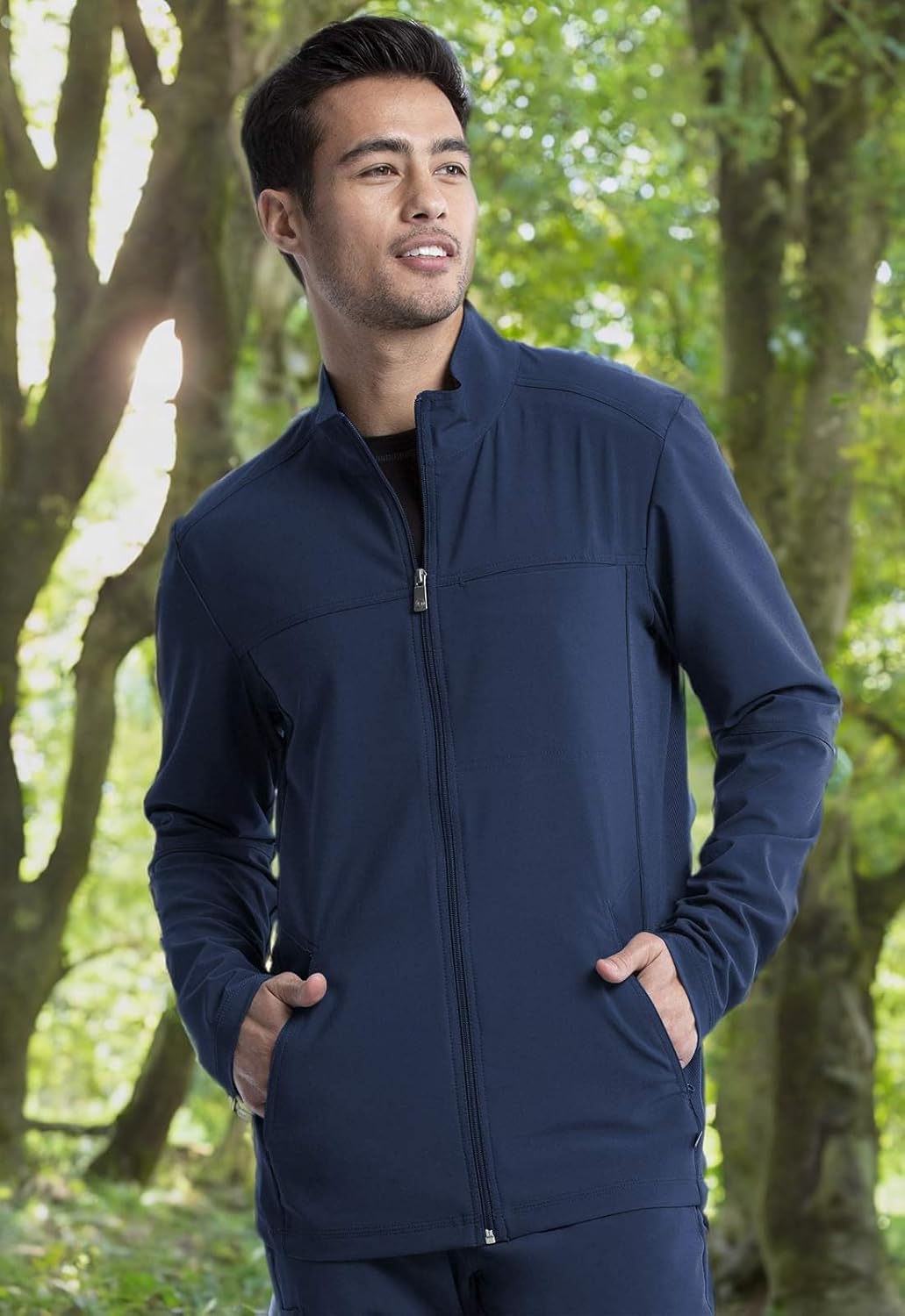Infinity Men's Zip Front Jacket Modern Fit Rib-Knit Panels with 3 Pockets and Knit Sleeve Panel CK332A
