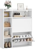 HEXCELEN Meuble à Chaussures Entrée avec 2 Portes, Armoire à Chaussures, 5 Compartiments, Séparateur Réglables, 8 à 12 Paires, pour Entrée, Salon, 84,7 x 24 x 102 cm, Blanc - 8