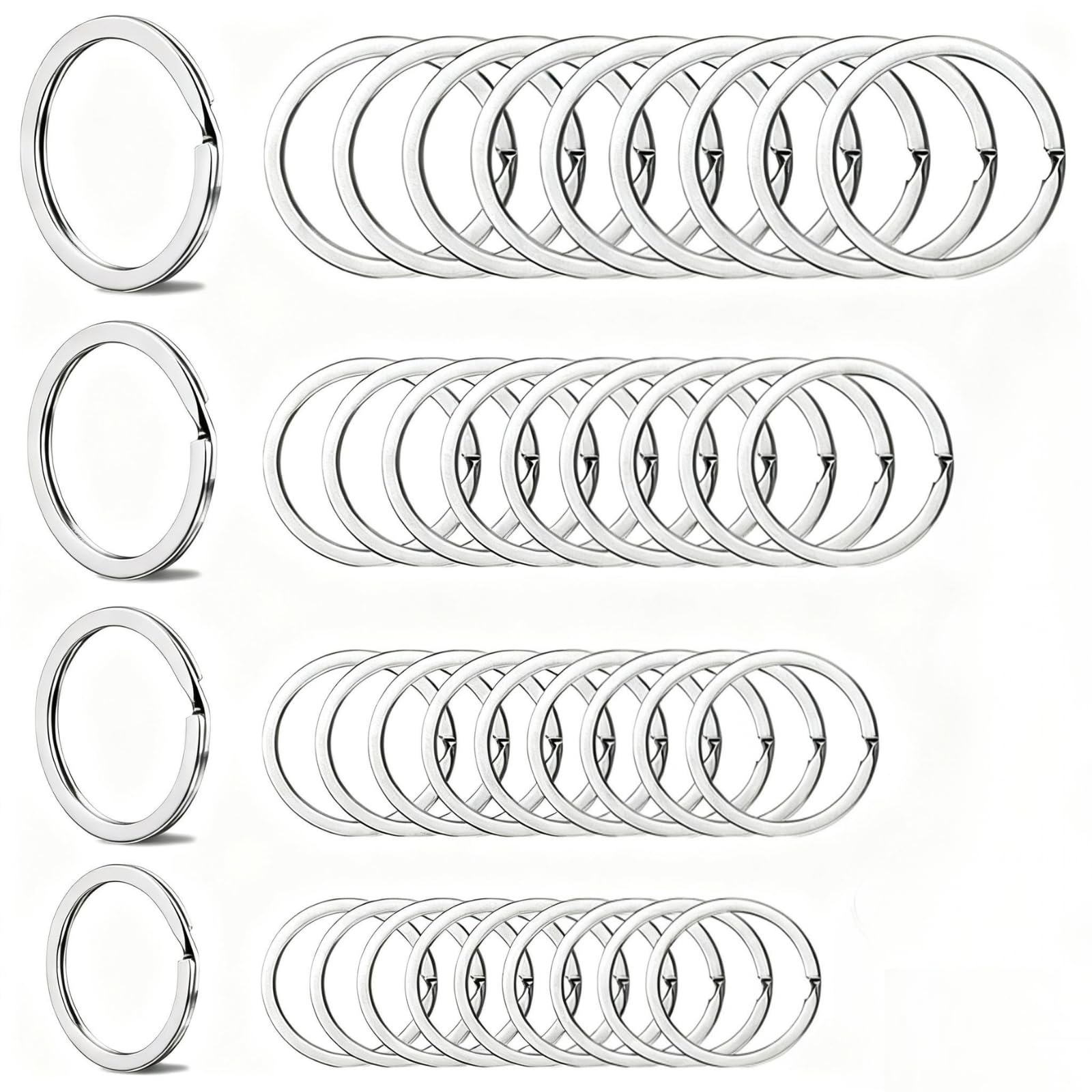 60 stuks sleutelringen, zilver, 20 mm, sleutelringen, ringen, roestvrij staal, metalen ringen, kleine ronde ring om te knutselen, platte ring, hangringen, verbindingsringen voor huissleutels
