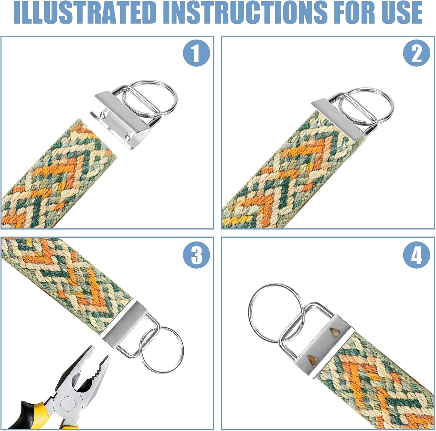 30PCS Key Fob Hardware Set 1 Inch with Split Rings, Lanyard Keychain Hardware for Wristlet, Key Fob, Key Chain, Clamp Supplies for DIY Craft Making