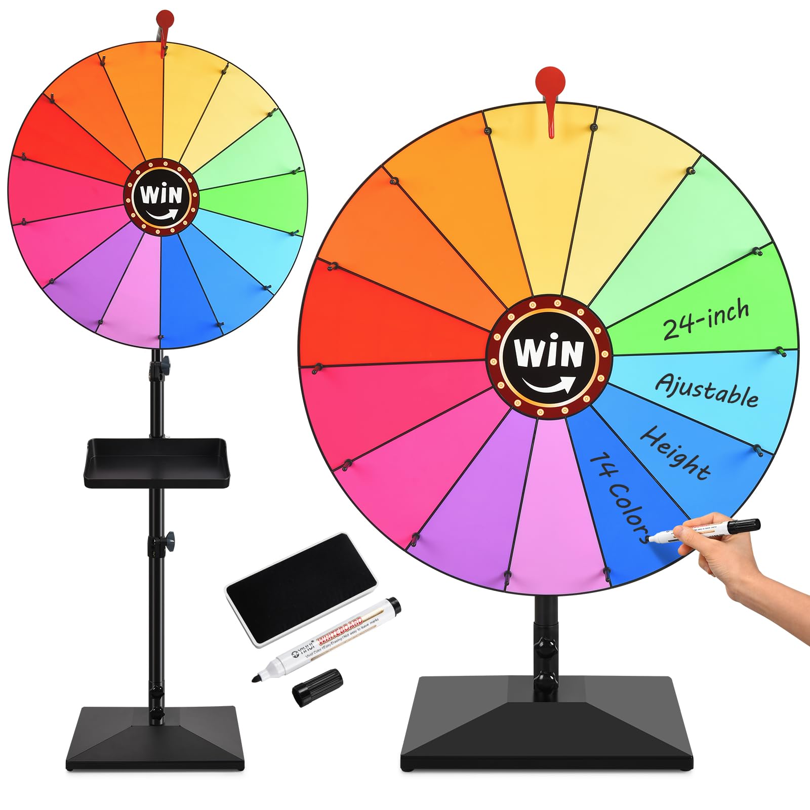 Photo 1 of AugFir 24-inch Prize Wheel, Adjustable 32"-61" Height Desktop & Floor Stand Spinning Prize Wheel, Storable Prize Wheel Spinner, Suitable for Party, Carnivals and Tradeshow