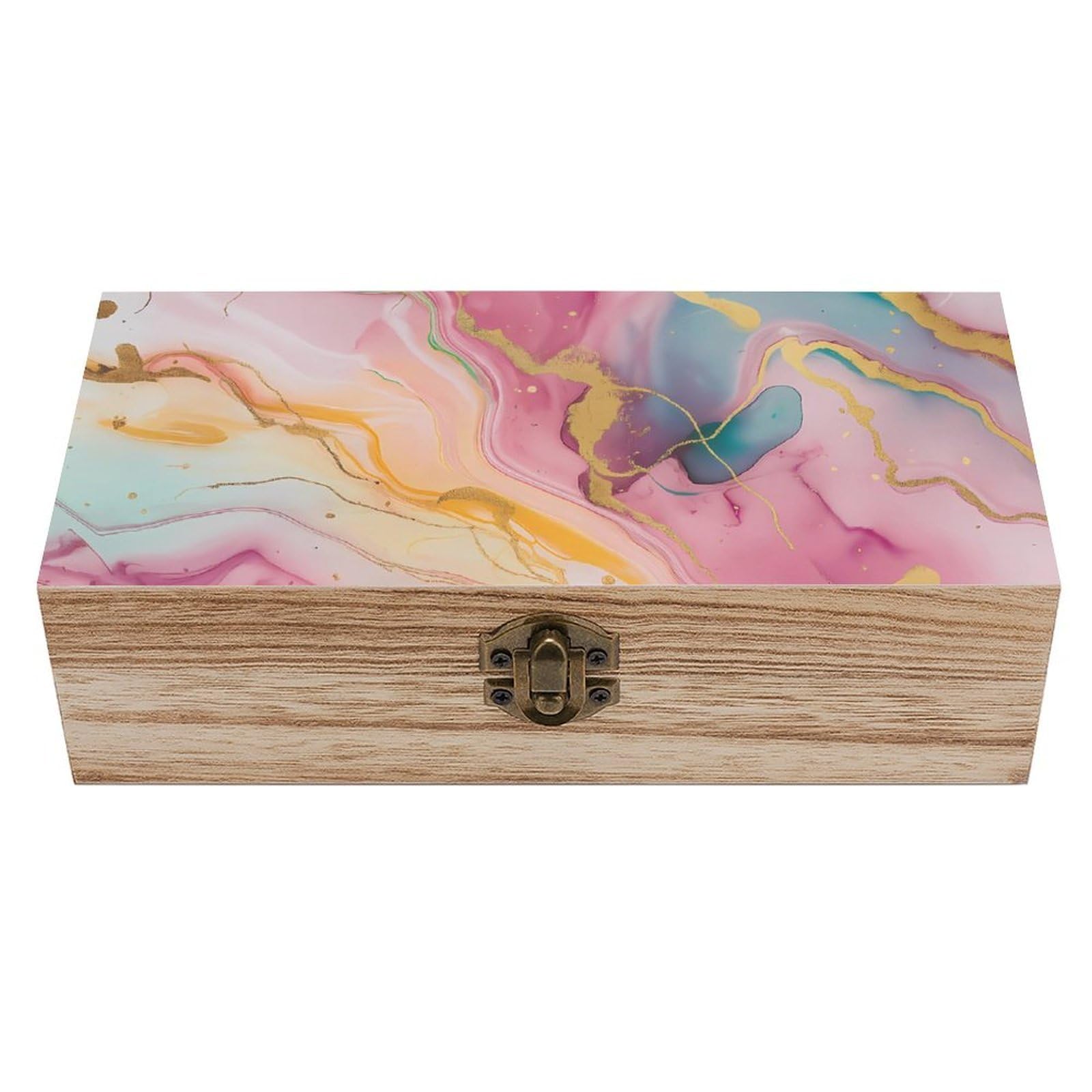 HLBSDM Pink Gold Turquoise Marble Retro Wooden Storage Box Jewelry Art Gift Boxs Decorative Keepsake Boxes