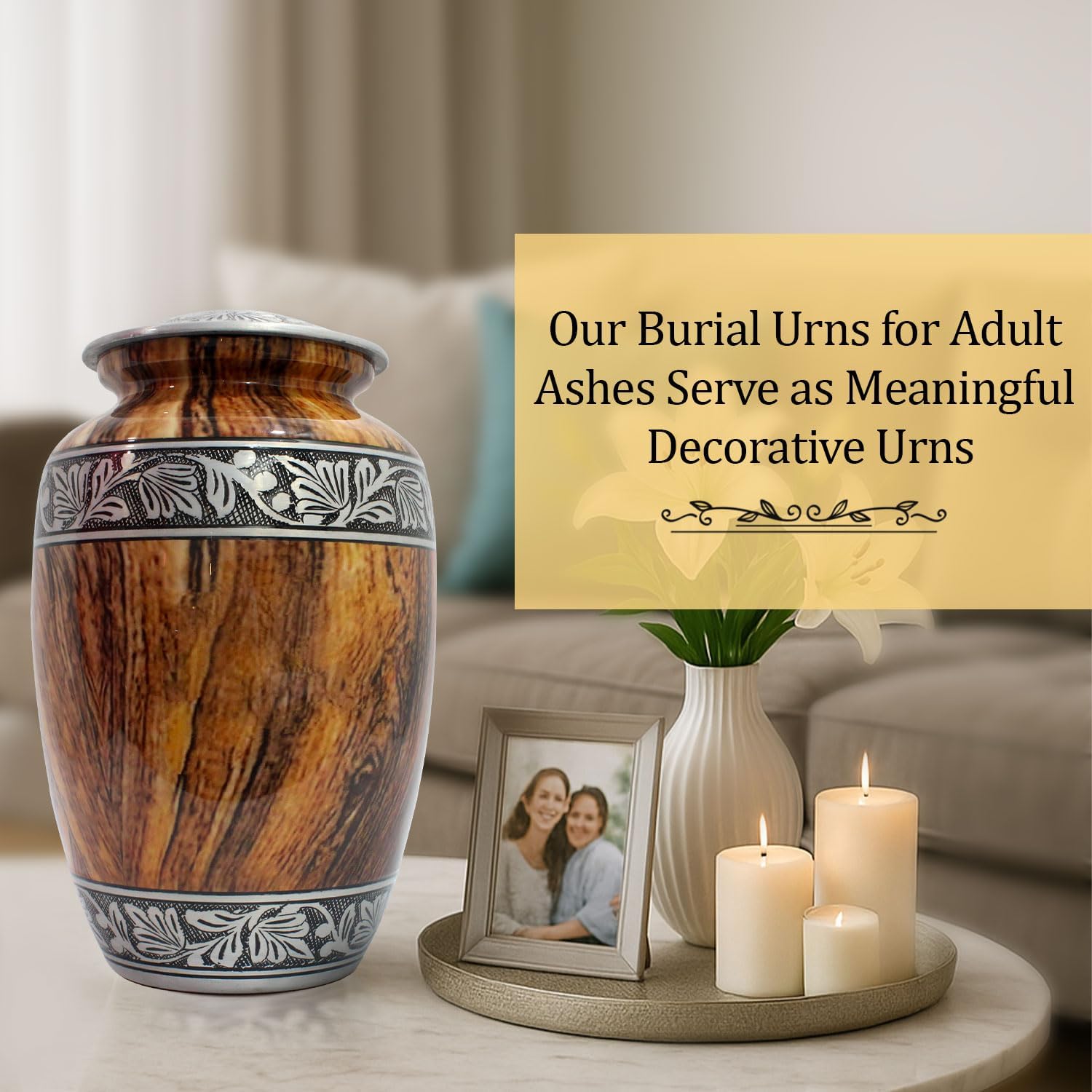 Urn for Ashes Adult Male & Female – Cremation Urn for Human Ashes Adult, Large 200 Cu in Funeral Urn – Premium Memorial Urn to Lovingly Honor His Life & Legacy (Red Oak, Large)
