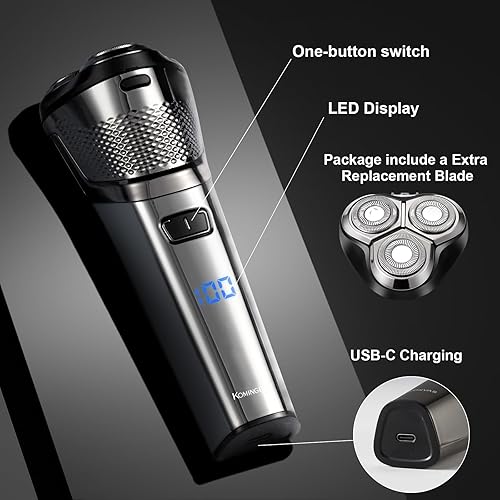 Miniatura 2 de Afeitadora eléctrica para hombres Face Clean Shave  Recargable USB-C, inalámbrica, máquina de afeitar rotativa secahúmeda con pantalla LED y hoja de