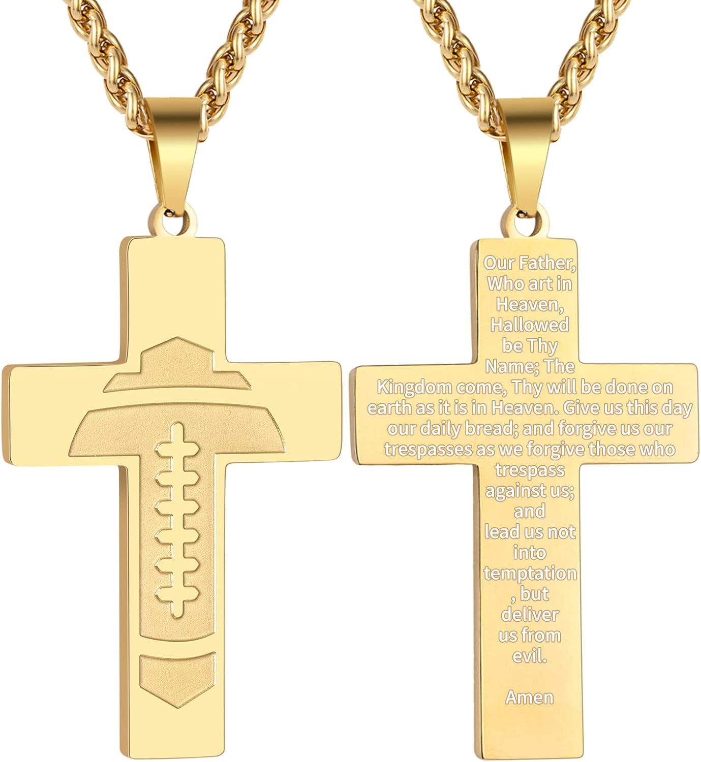 Football Cross Necklace for Kids Men Teen Boys Boyfriend Husband, Inspirational Bible Verse Religious Christian Gift