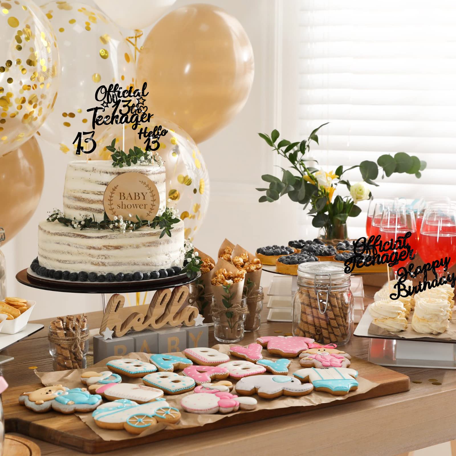 Confezione da 30 topper per cupcake con scritta Happy 13th Birthday