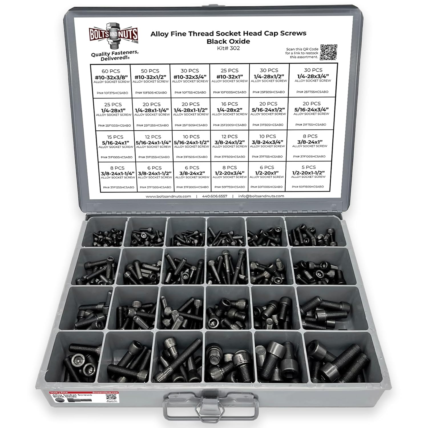 453 Piece Alloy Steel Socket Head Cap Screws Assortment, Black Oxide, Fine Thread