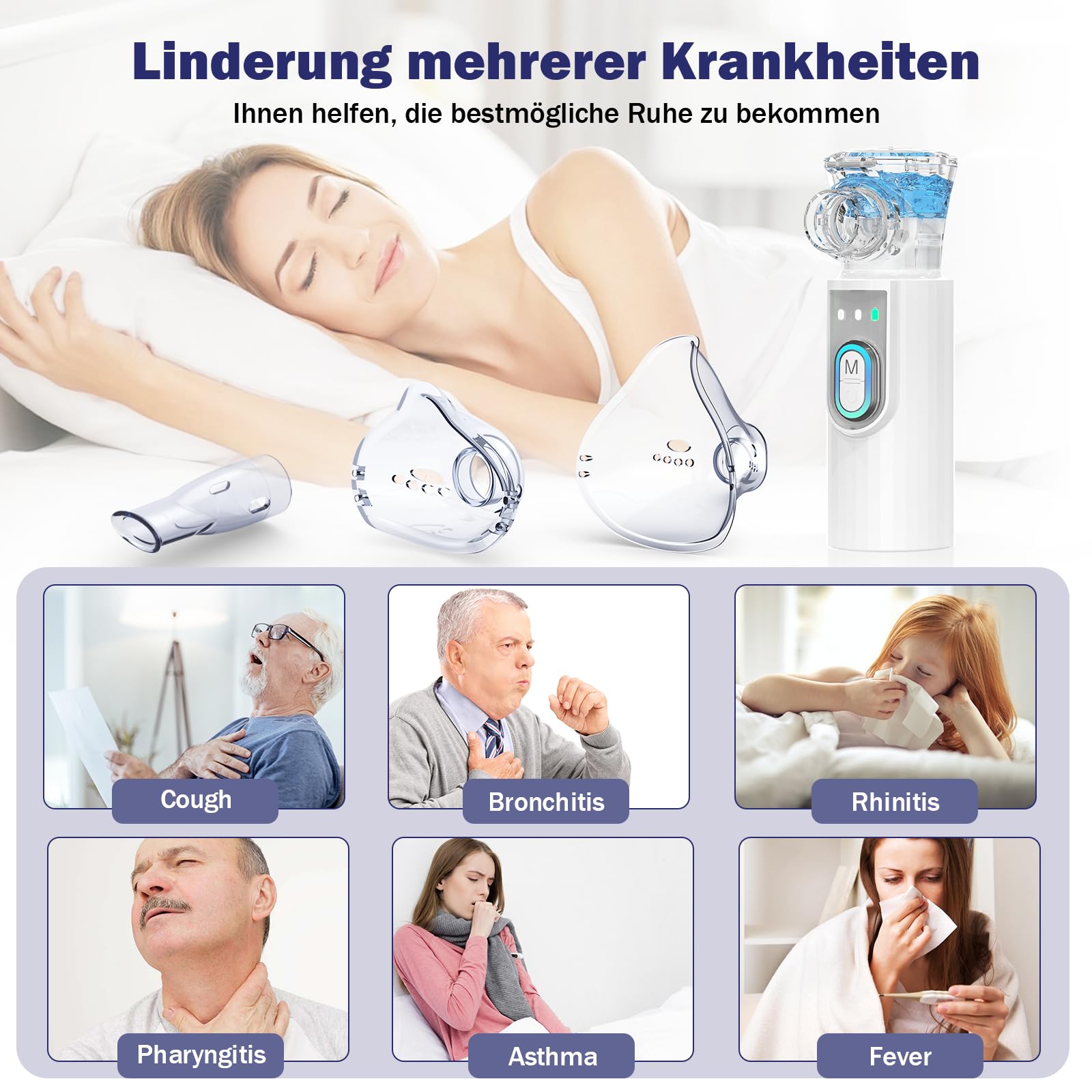 Inhalationsgerät, Wiederaufladbarer USB C Inhalationsgerät Kinder mit Tragbarem Design, Super Leiser inhalator, Effizienter Vernebler Inhaliergerät Kinder für unterwegs