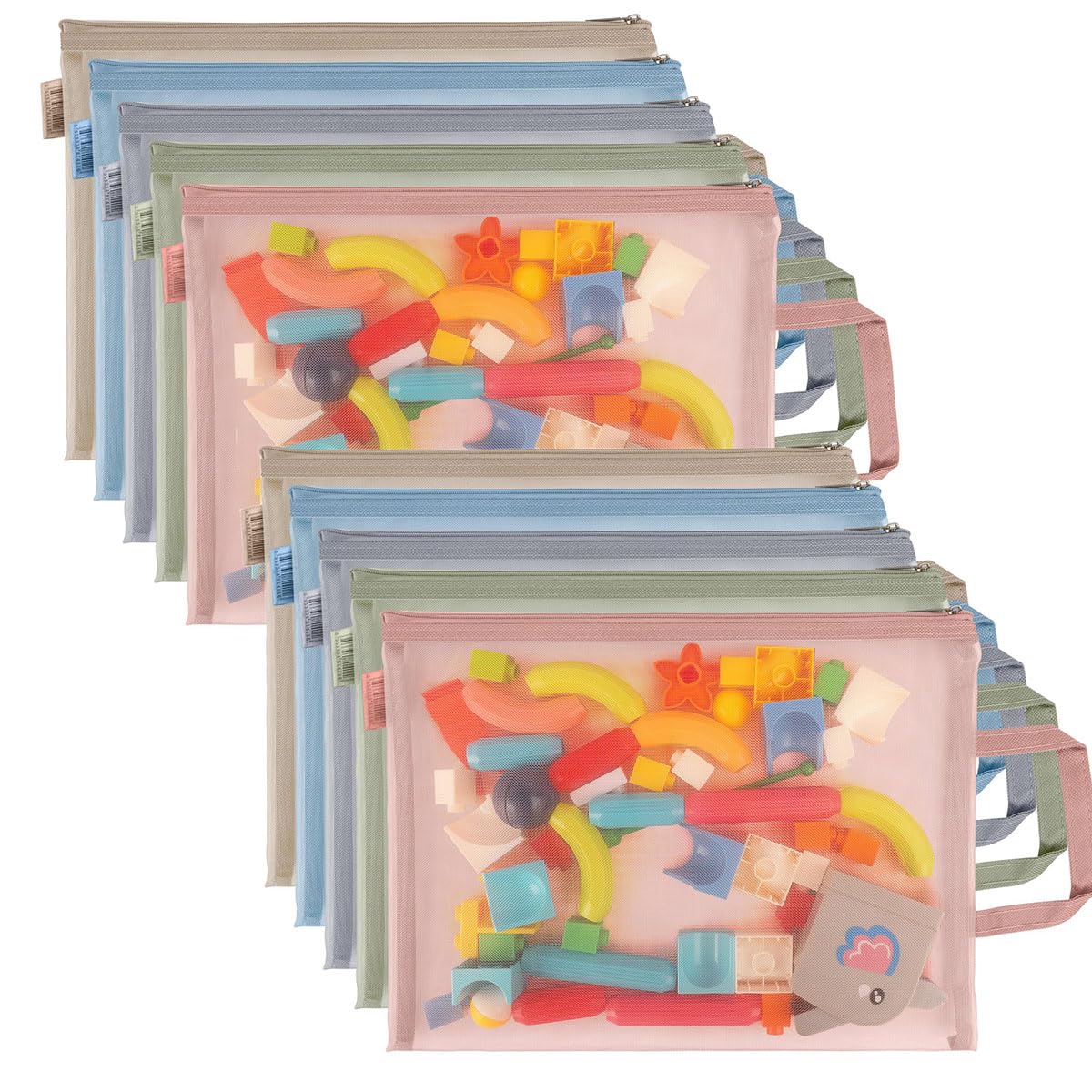 10er Pack Farbige Mesh Reißverschlussbeutel, Nylon Bauklötze Spielzeug Aufbewahrung & Organisation