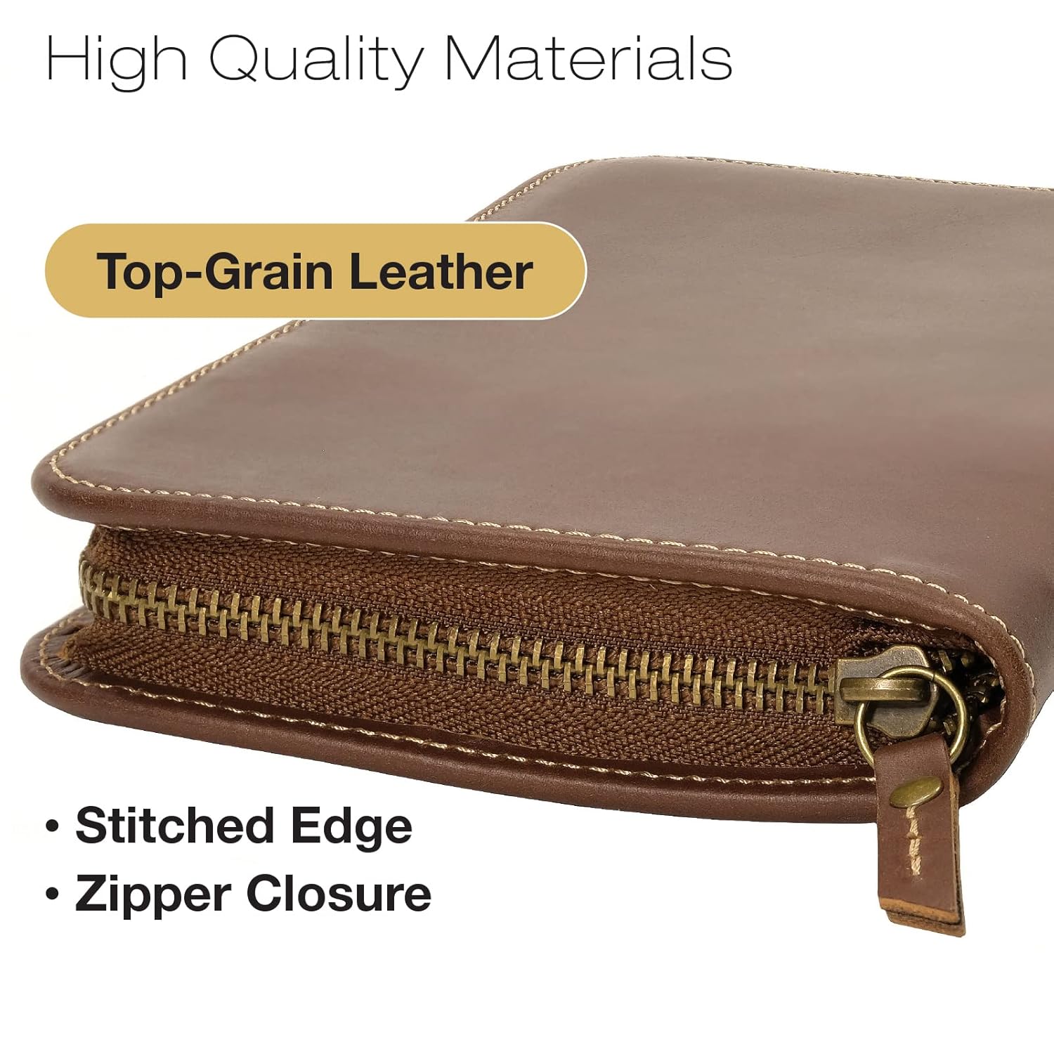 Excello Global Products Leather Travel Wallet & Passport Holder, Brown Top Grain Leather