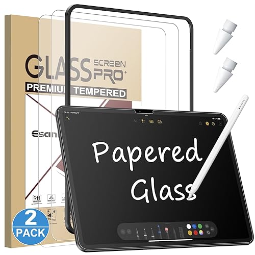 Esanik 2 Pack Like Paper Glass Screen Protector for iPad Air 13 Inch M3/M2 (7th/6th Generation, 2025/2024) 9H Tempered Glass Film with Alignment Frame, Writing Like on Paper, Apple Pencil Compatible