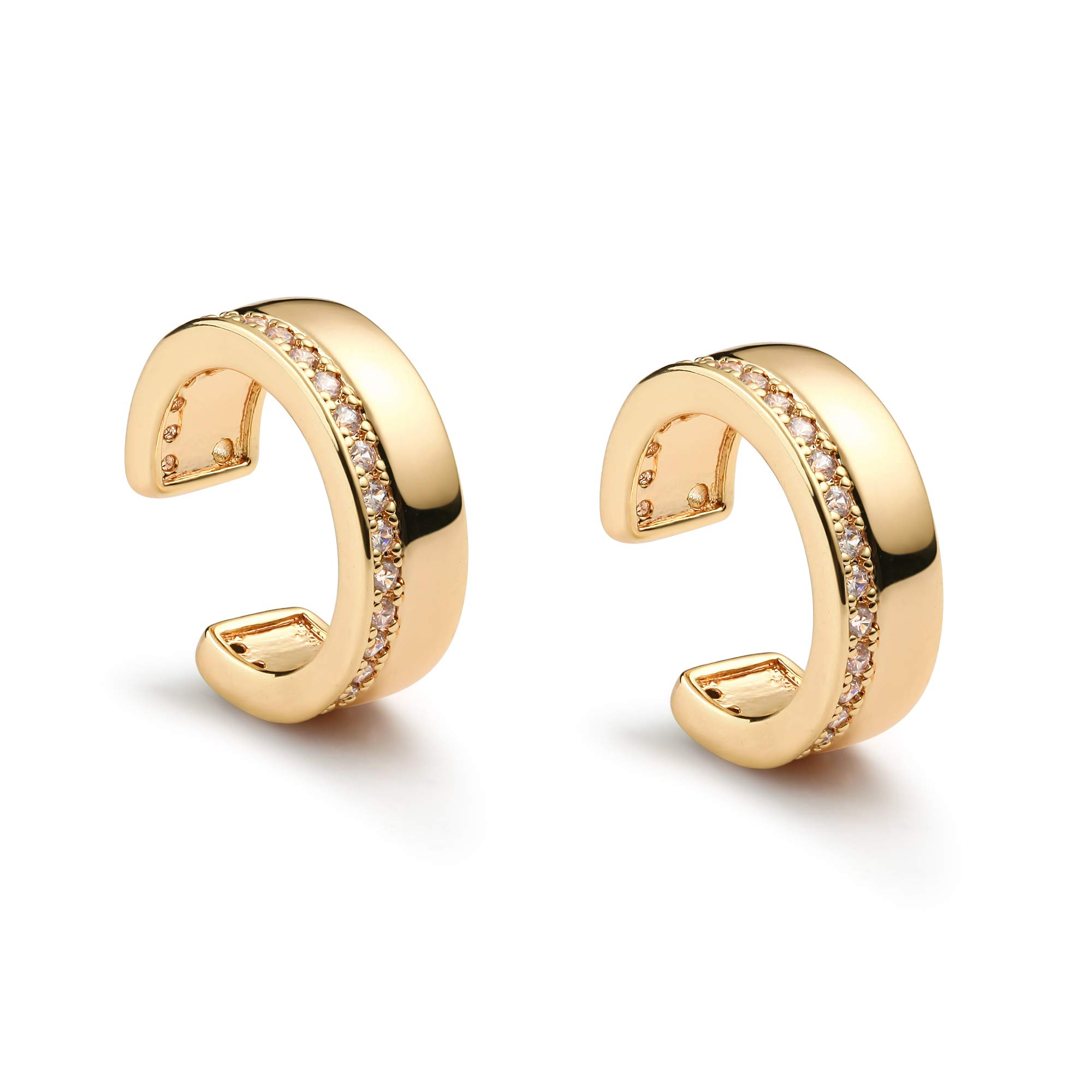VALLOEY ROVER 14K Gold Plated Wide Cuff Earring Clip On Cartilage Earrings Huggie Ear Cuff Gold Earrings for Women