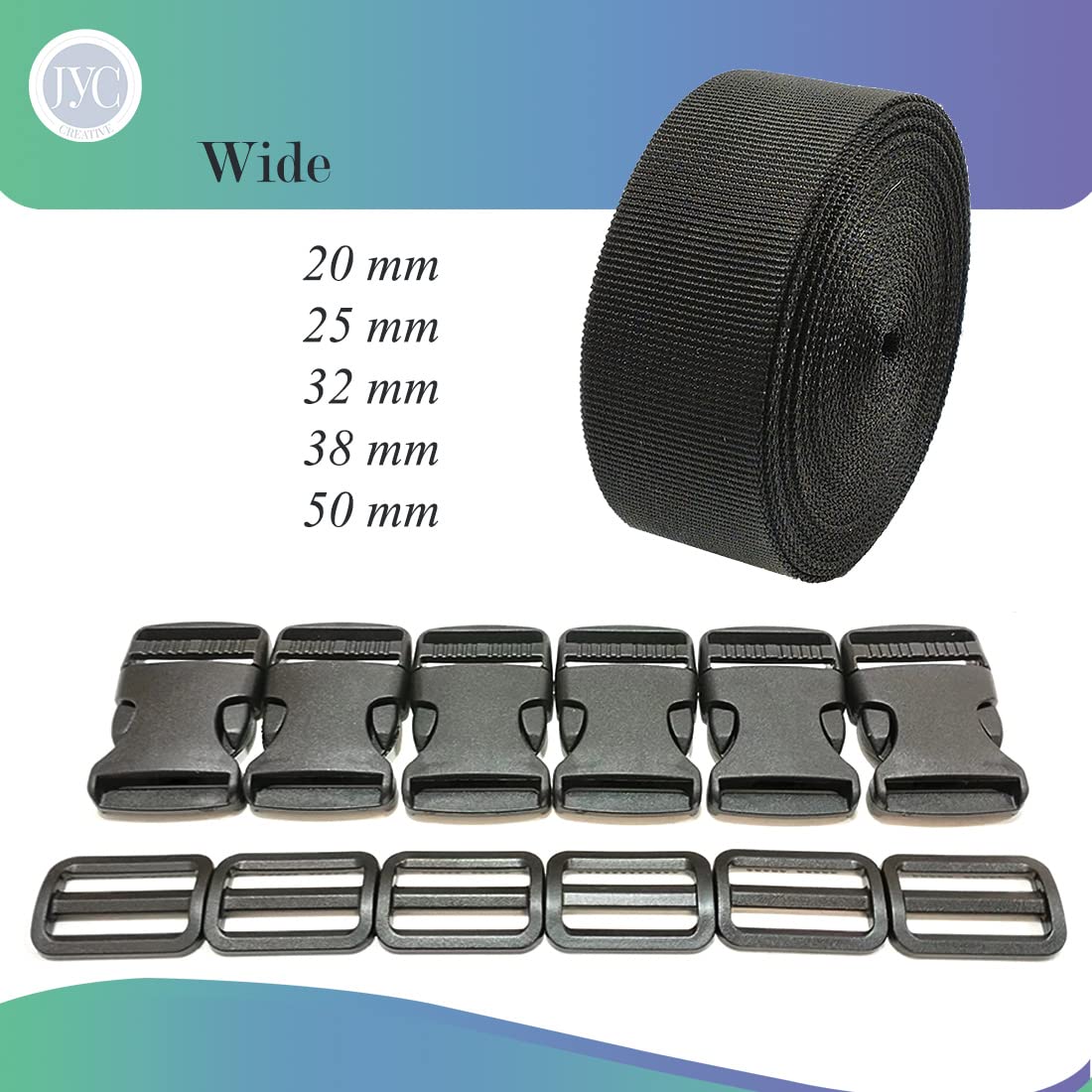 Nastro per zaino 3 metri x 50 mm + 12 fibbie in plastica, nastro in nylon con spille, cinghia per zaino, cinghia per bagagli, tracolla per valigie, 50 mm, blu 330
