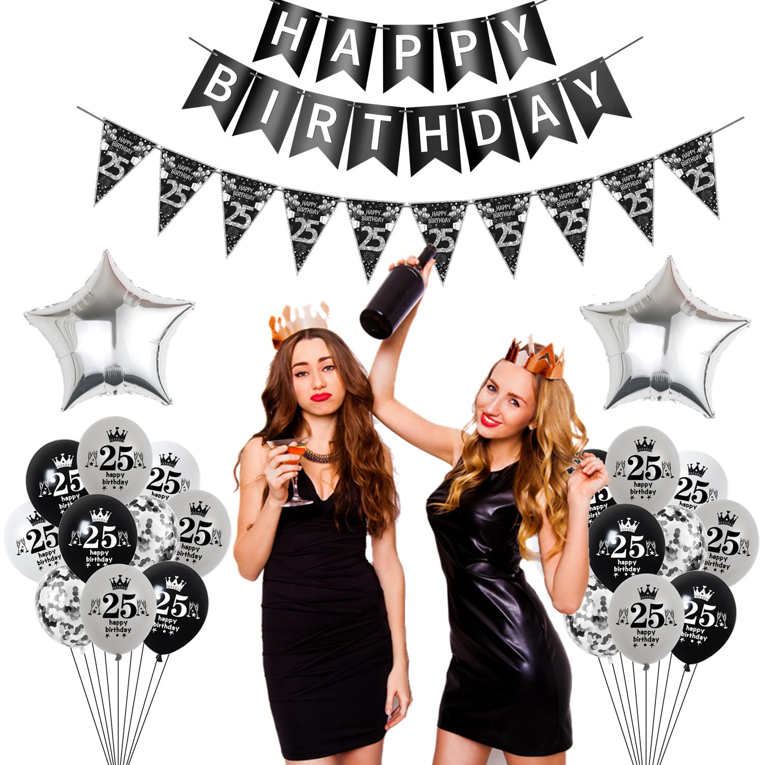 Décoration 25E Anniversaire, Décoration Gâteau Noir Anniversaire 25 Homme, Décoration Fête Or Noir, 25 Anniversaire Homme - Maison