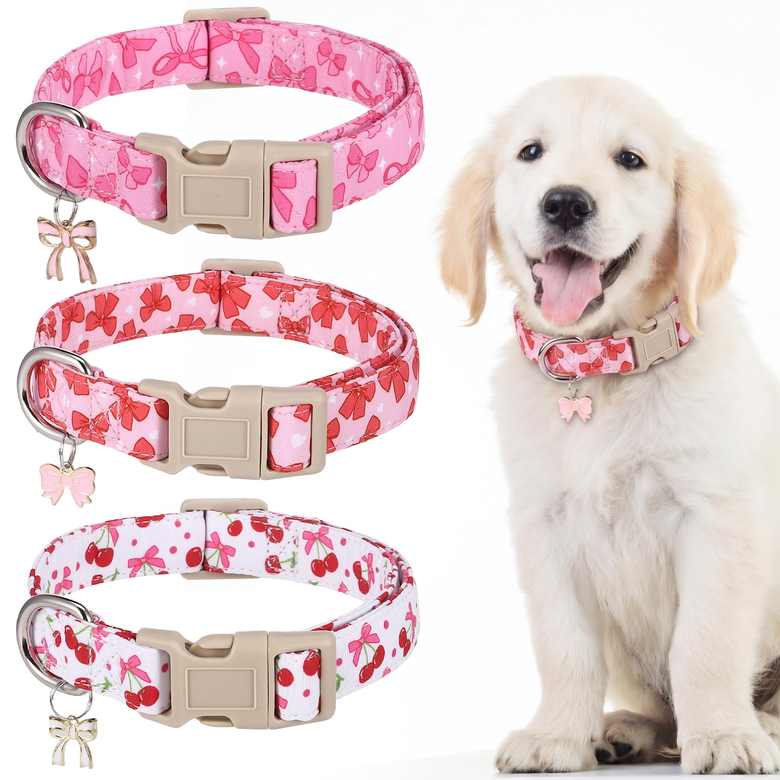 Colliers pour chiens de petite taille anti-irritation doux nœud rose