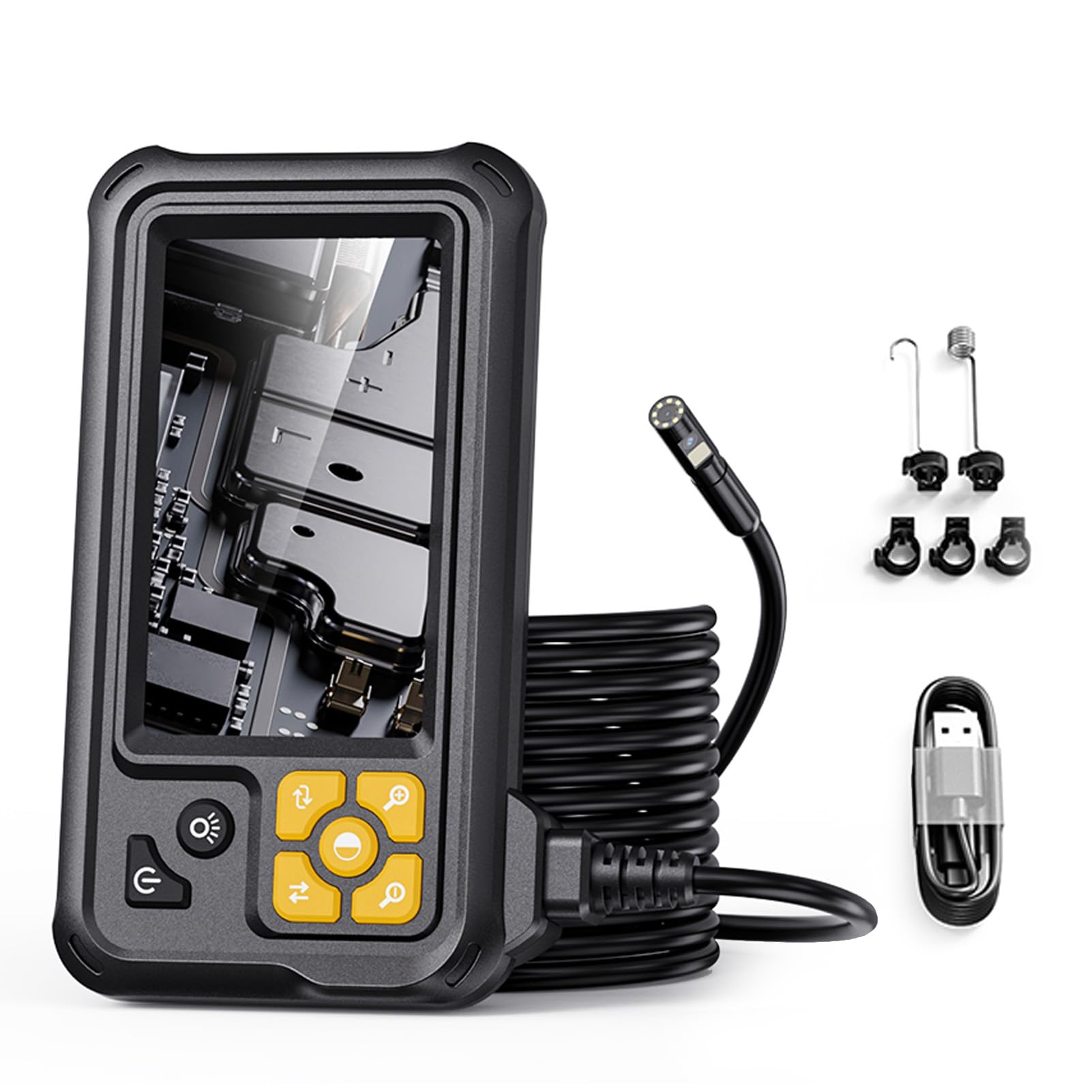 Kamera Endoskopu z światłem, Podwójny Obiektyw 8 Mm 1080p HD Borescope z Ekranem 4,3 Cala, 8 Regulowanych Diod LED, Kabel Pół-szorstki, IP67 Wodne Odporne na kontrolę (5M / 16,4 stopy)