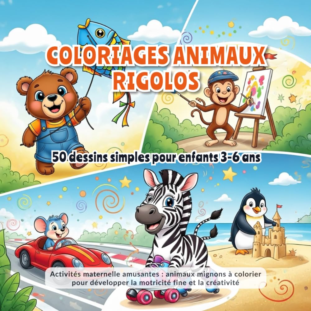 Coloriages Animaux Rigolos – 50 dessins simples pour enfants 3-6 ans: Activités maternelle amusantes : animaux mignons à colorier pour développer la motricité fine et la créativité