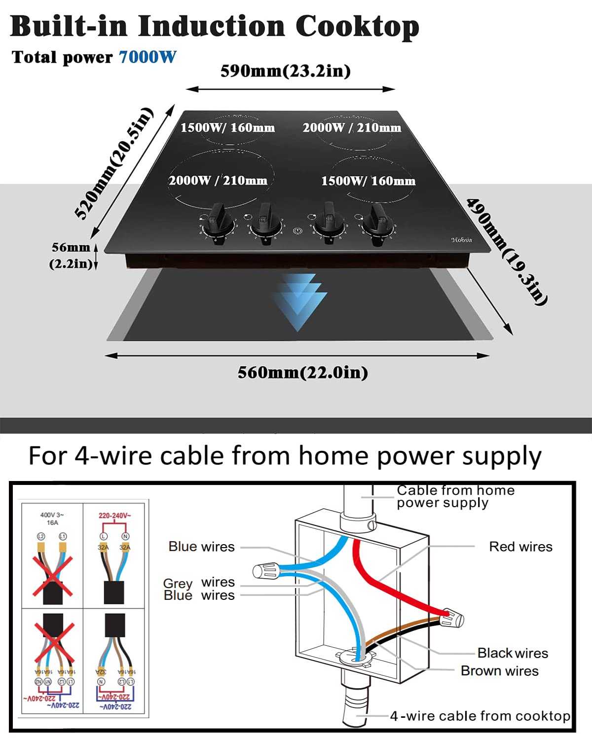 Buy Induction Hob Black Glass Electric Cooktop Builtin 4 Zone Electric Hob with Knob 60cm Hard