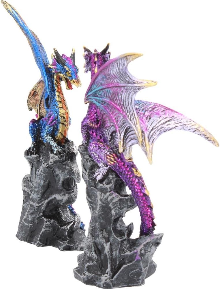 Nemesis Now Realm Protectors Dragon Figurines, Set of Two, Hand-Painted Resin, Fantasy Crystal Ornaments Collectible Decor, 15cm