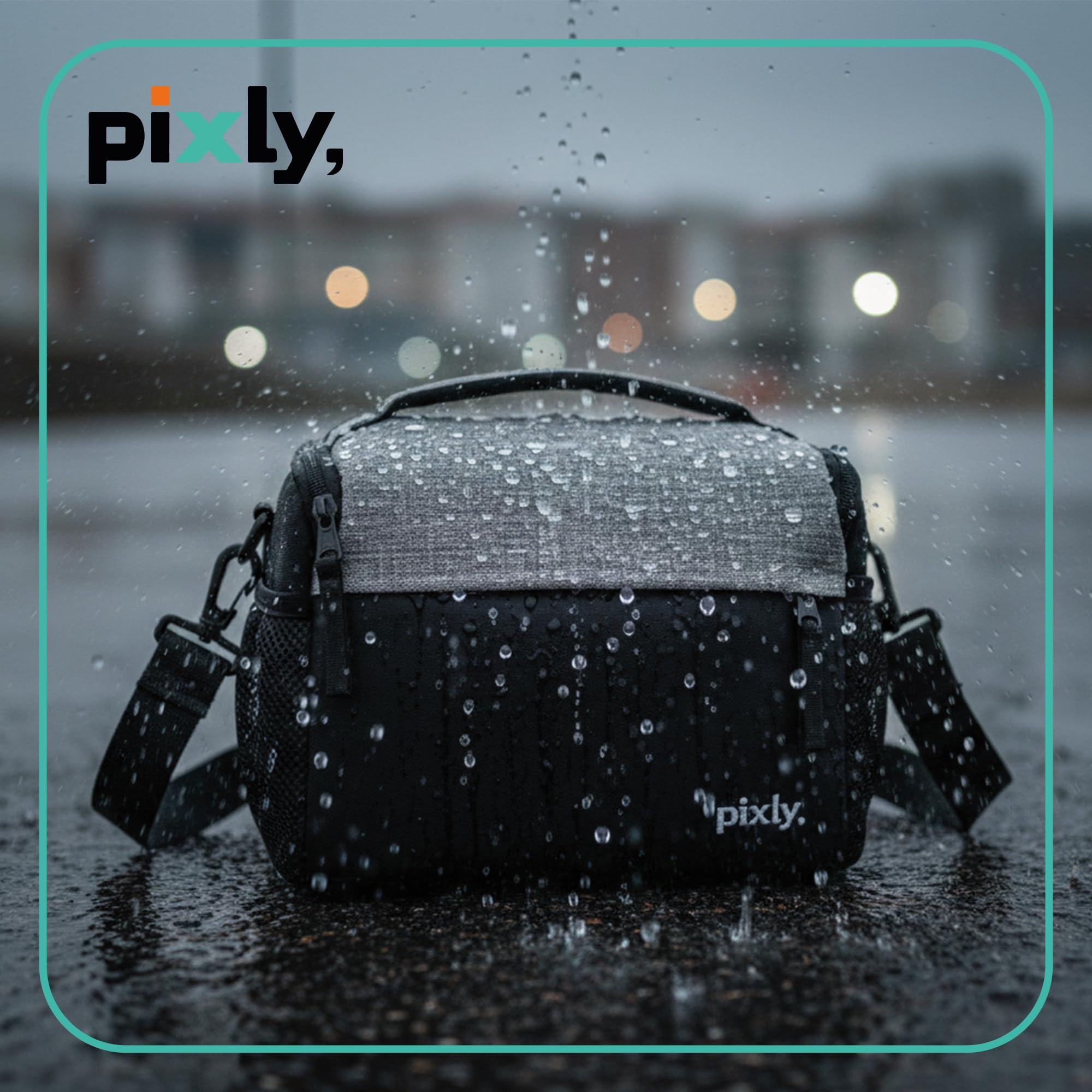 pixly® Torba na aparat fotograficzny na lustrzanki i aparaty systemowe, wyściełana torba na aparat z ochroną przeciwdeszczową, mała torba na aparat fotograficzny, elastyczna, kompaktowa torba na