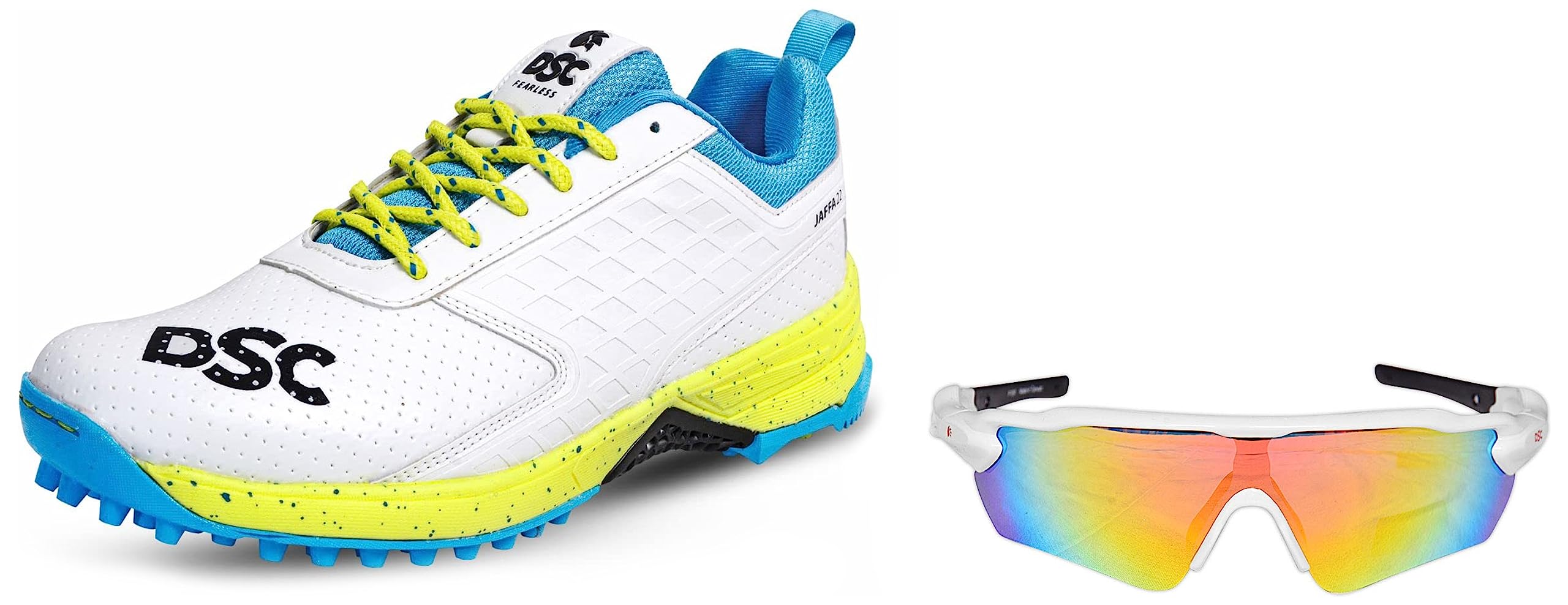 DSC Jaffa 22 Cricket Shoes for Men and Boys UK-10 White/Lime-Yellow & DSC Glider Polarized Unisex-Adult Cricket Sunglasses (Multicolour)-image-21