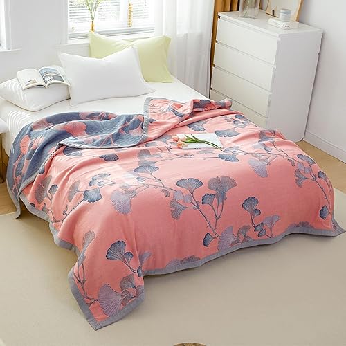 Miniatura 2 de Ginkgo - Colcha de jacquard de algodón suave, ligera, reversible, para otoño y verano, con patrón de hojas de ginkgo para decoración de cama (A, 59