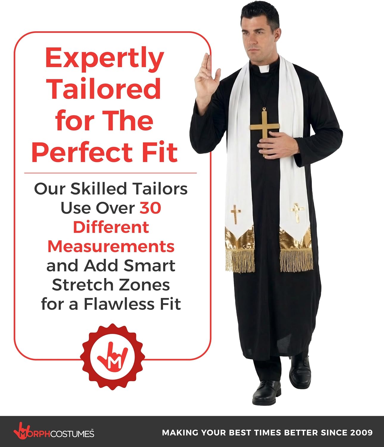 Morph Priest Costume Men Exorcist Outfit Adult Priest Costume With Collar Plus Accessories For Halloween Party