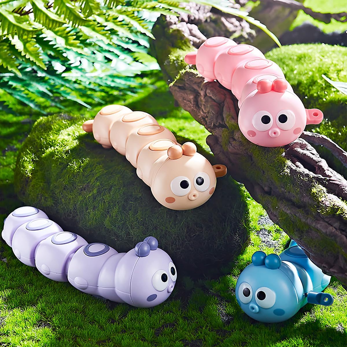 3 Pack Wind-Up Caterpillar Toys, Wiggly Crawling Animal Toys, No Batteries, Safe Plastic, Educational Toys for Toddlers Kids, Party Favors (Blue/Pink/Purple)
