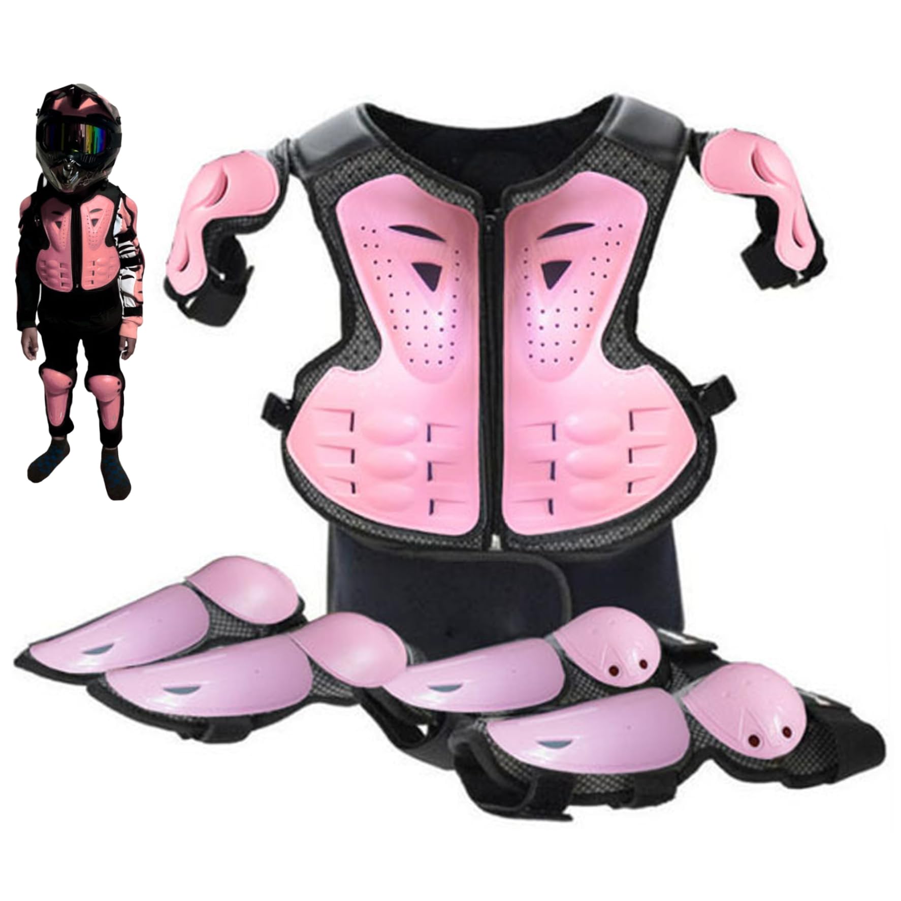 Equipo de Motocicleta para niños, Armadura Corporal Segura y Transpirable con Rodillera y codera, Conjunto de Equipo de protección para niños, niñas, Estilo 2 |.Conjunto Protector