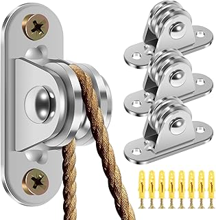 4PCS Small Pulley Block,Sturdy Steel Small Fixed Pulley Block,Duplex Bearing Pulley Roller Set Silent Detachable Pulley Wheel Sliding Gate, Wall Ceiling Pulley Loading 170lbs w/Screws&Expansion Tube