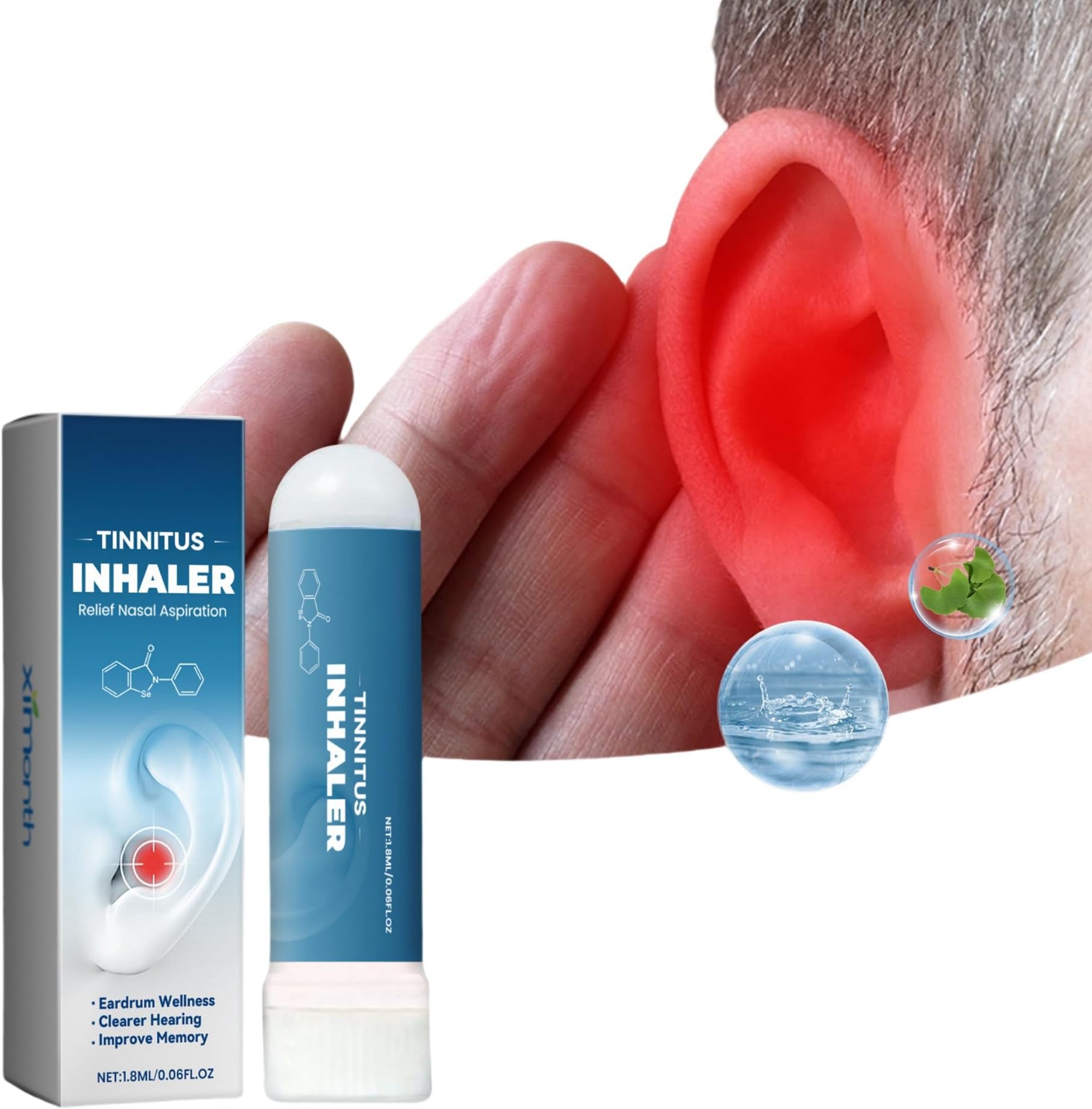 POSICHE Tinnitus Inhaler 1.8ml Nasal Inhaler for Tinnitus Relief, Ear Care Solution to Alleviate Tinnitus, Ear Discomfort, and Itching, Enhance Listening Comfort, Relieve Nasal Congestion